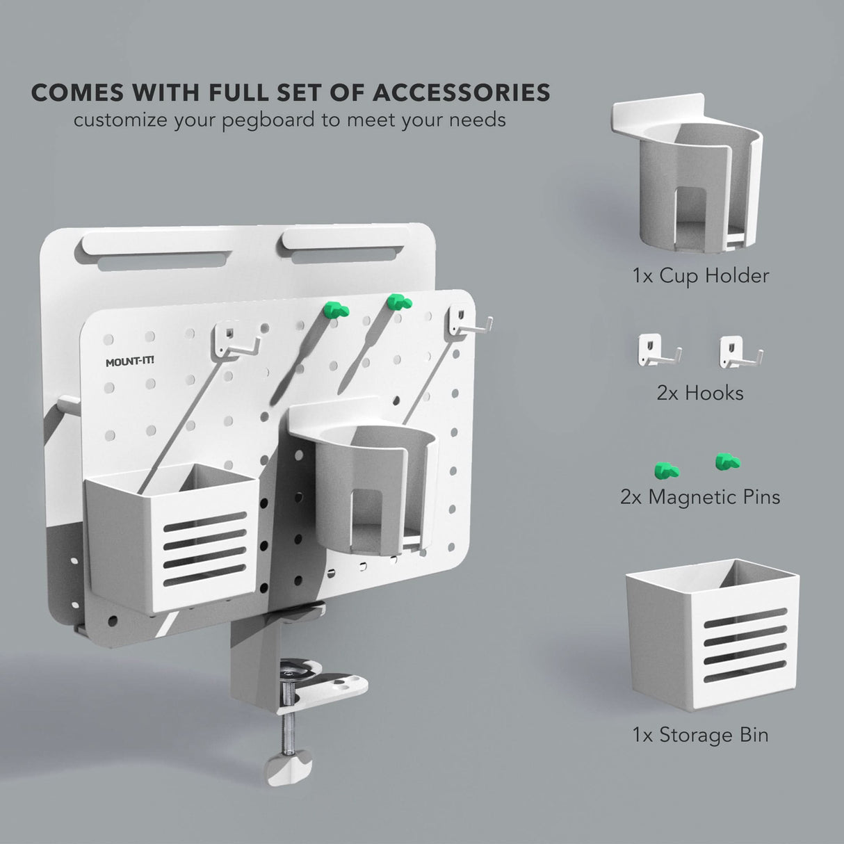 Desk Accessories - 360° Rotating Pegboard and Organizer with Accessories - Mount-It! -
