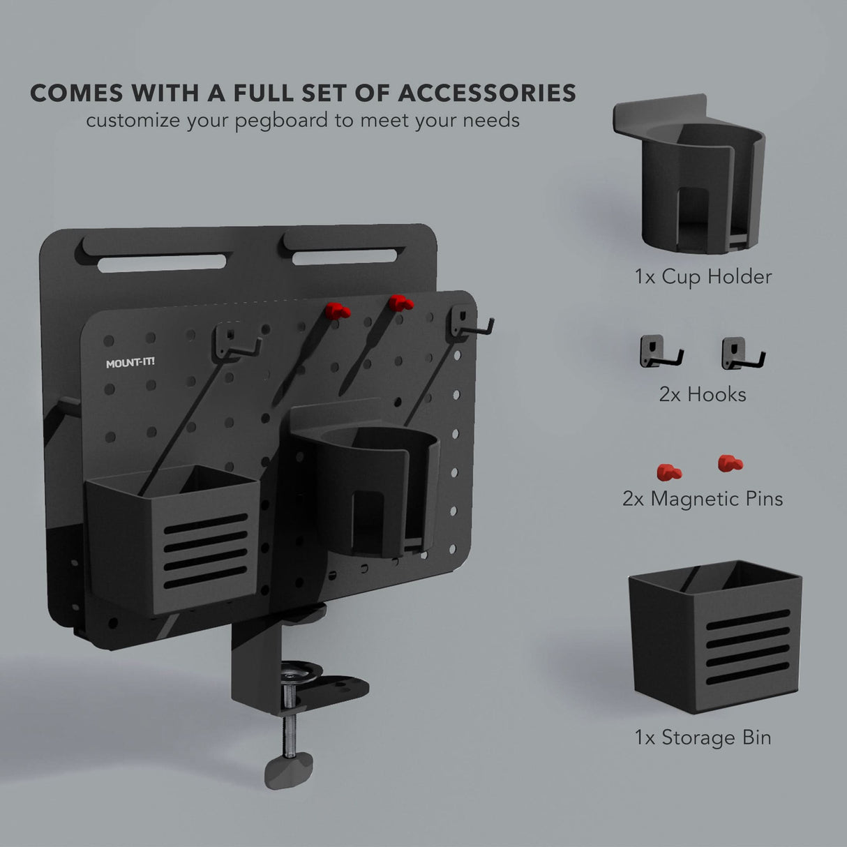 Desk Accessories - 360° Rotating Pegboard and Organizer with Accessories - Mount-It! -