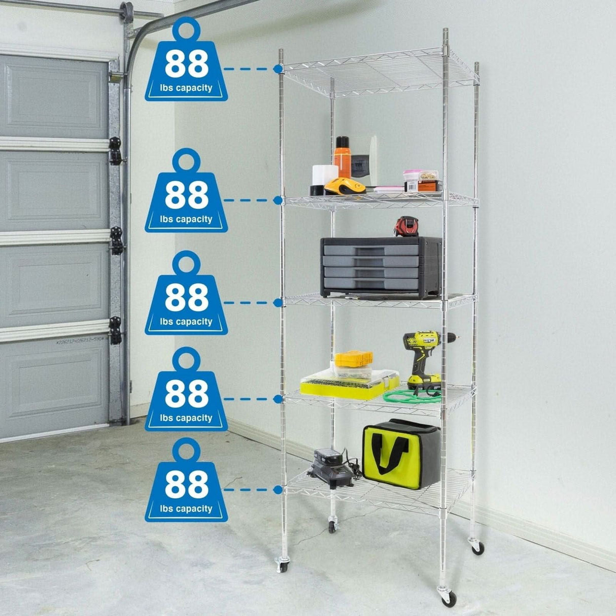Storage - 5 Tier Wire Shelving with Wheels - Mount-It! - MI-7862