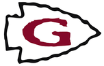 A stylized arrowhead outlined with a black irregular border and filled with white, featuring a bold maroon letter "G" prominently placed in the center. The design is simple and graphic, set against a plain white background. A stylized arrowhead outlined with a black irregular border and filled with white, featuring a bold maroon letter "G" prominently placed in the center. The design is simple and graphic, set against a plain white background.