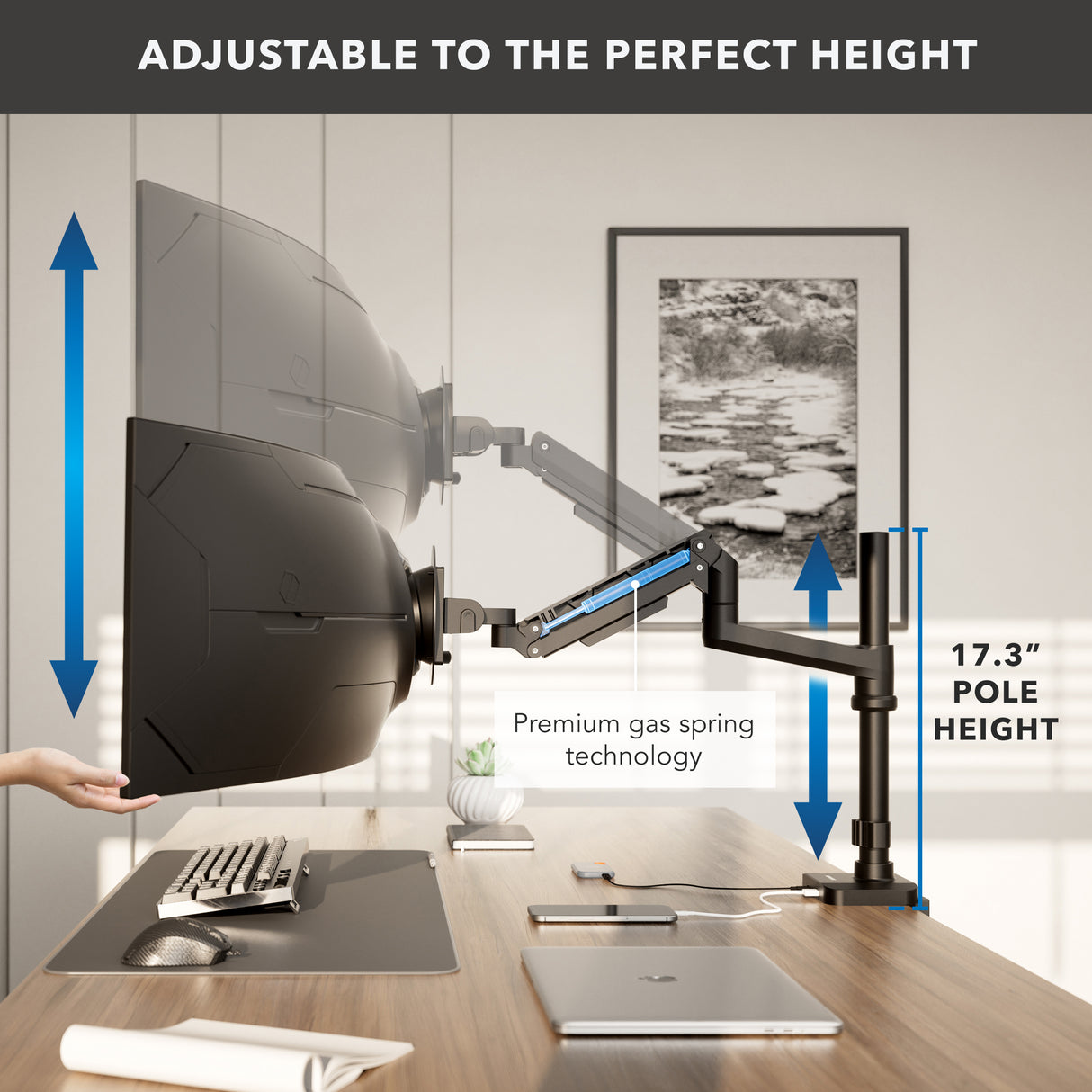 Heavy-Duty Monitor Mount with Pole & Gas Spring Arm Heavy-Duty Monitor Mount with Pole & Gas Spring Arm