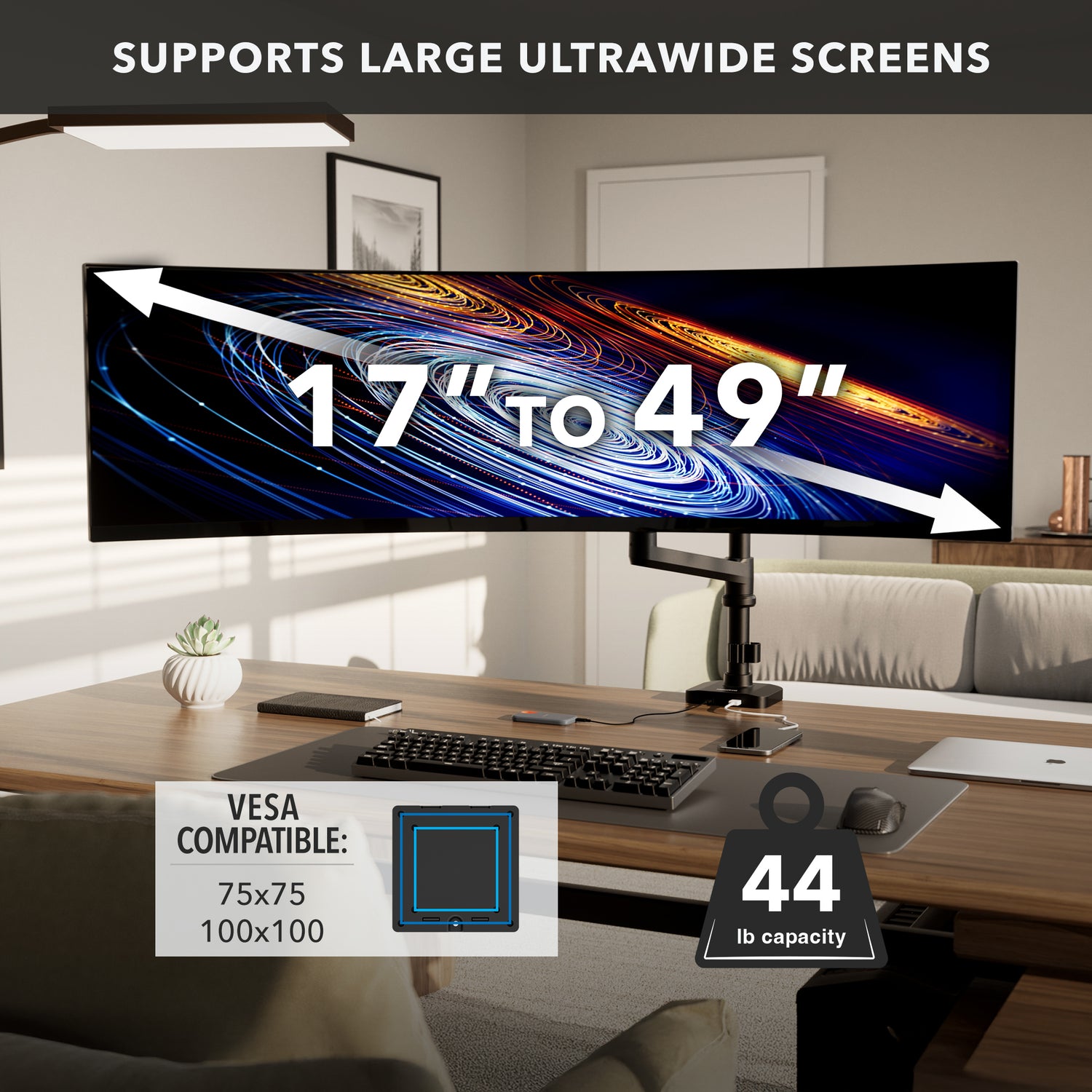 Heavy-Duty Monitor Mount with Pole & Gas Spring Arm