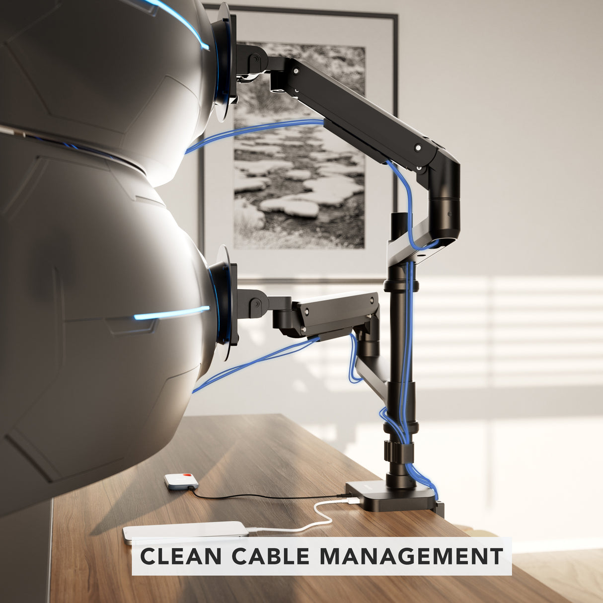 Heavy-Duty Dual Stacking Monitor Mount with Pole & Gas Spring Arms Heavy-Duty Dual Stacking Monitor Mount with Pole & Gas Spring Arms