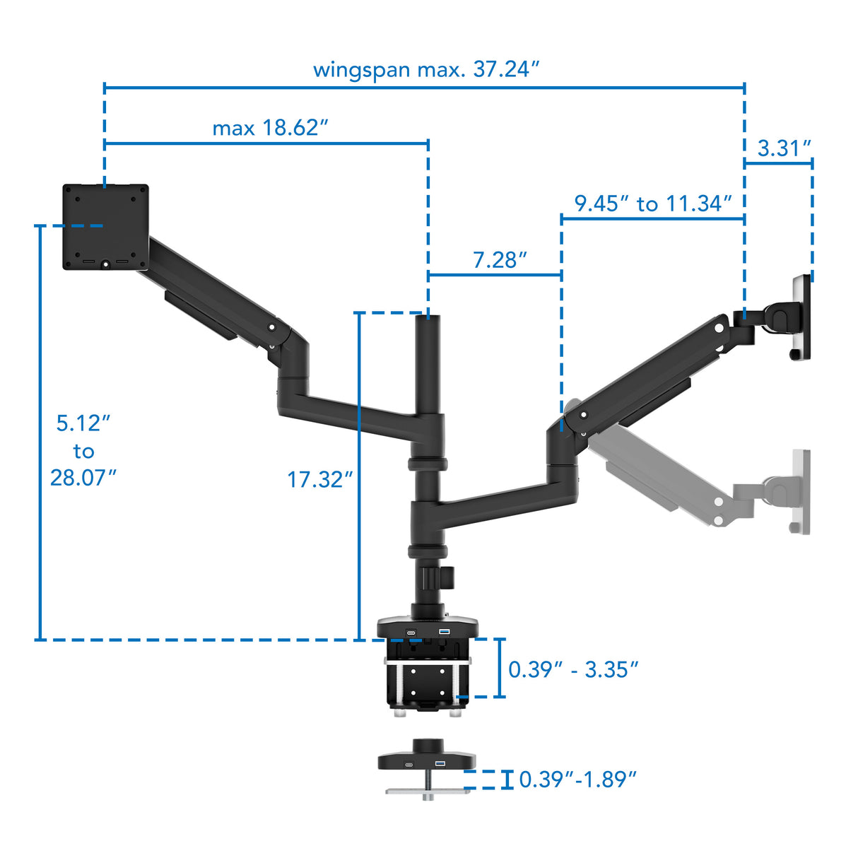 Heavy-Duty Dual Stacking Monitor Mount with Pole & Gas Spring Arms Heavy-Duty Dual Stacking Monitor Mount with Pole & Gas Spring Arms