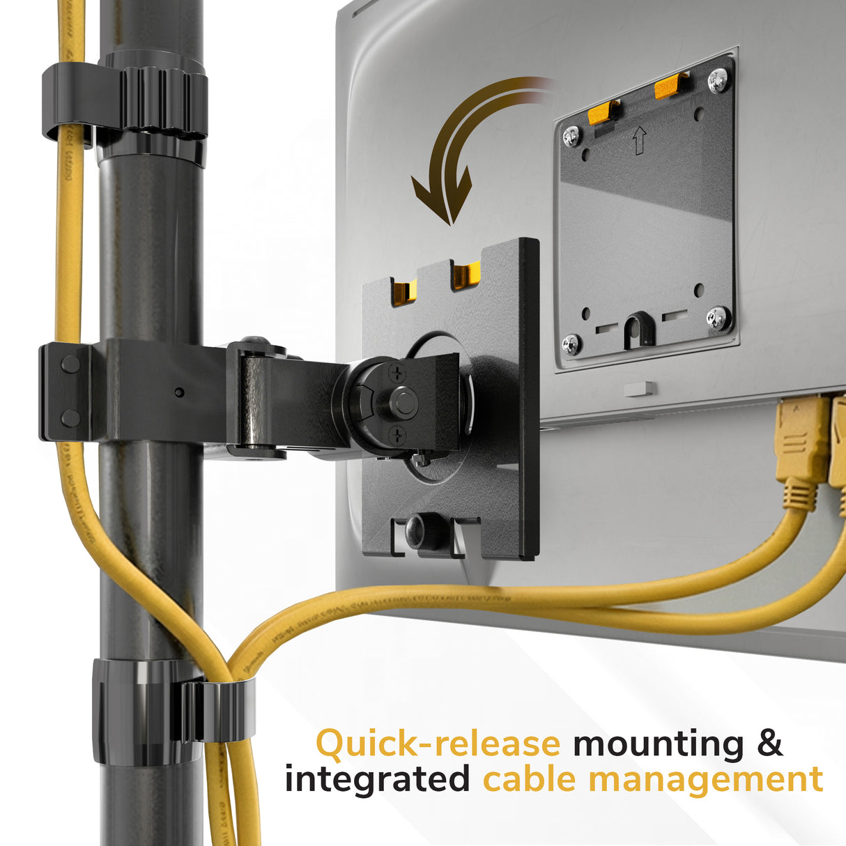 The Mount-It! Heavy-Duty Dual Stacked Monitor Wall Mount offers quick-release mounting and integrated cable management for secure, organized stacked monitor setups.