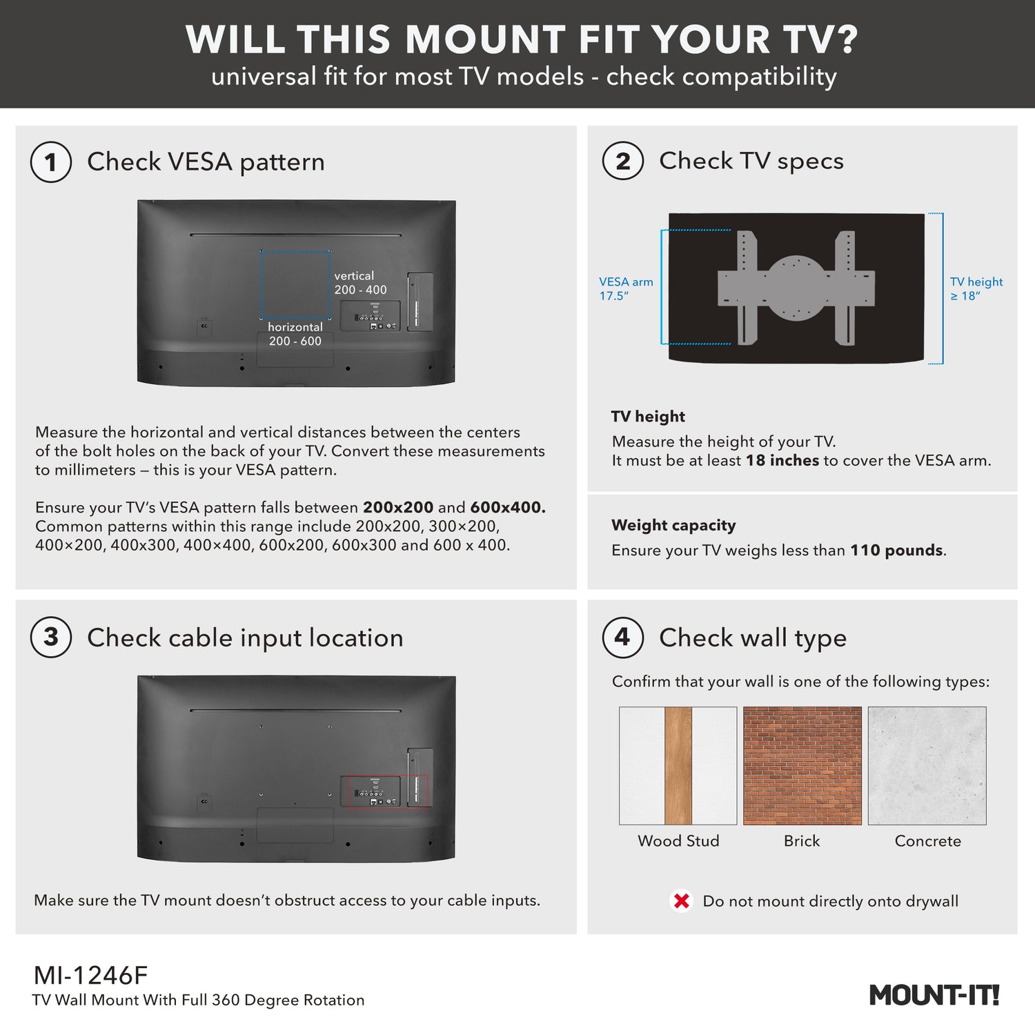 TV Wall Mount With Full 360 Degree Rotation