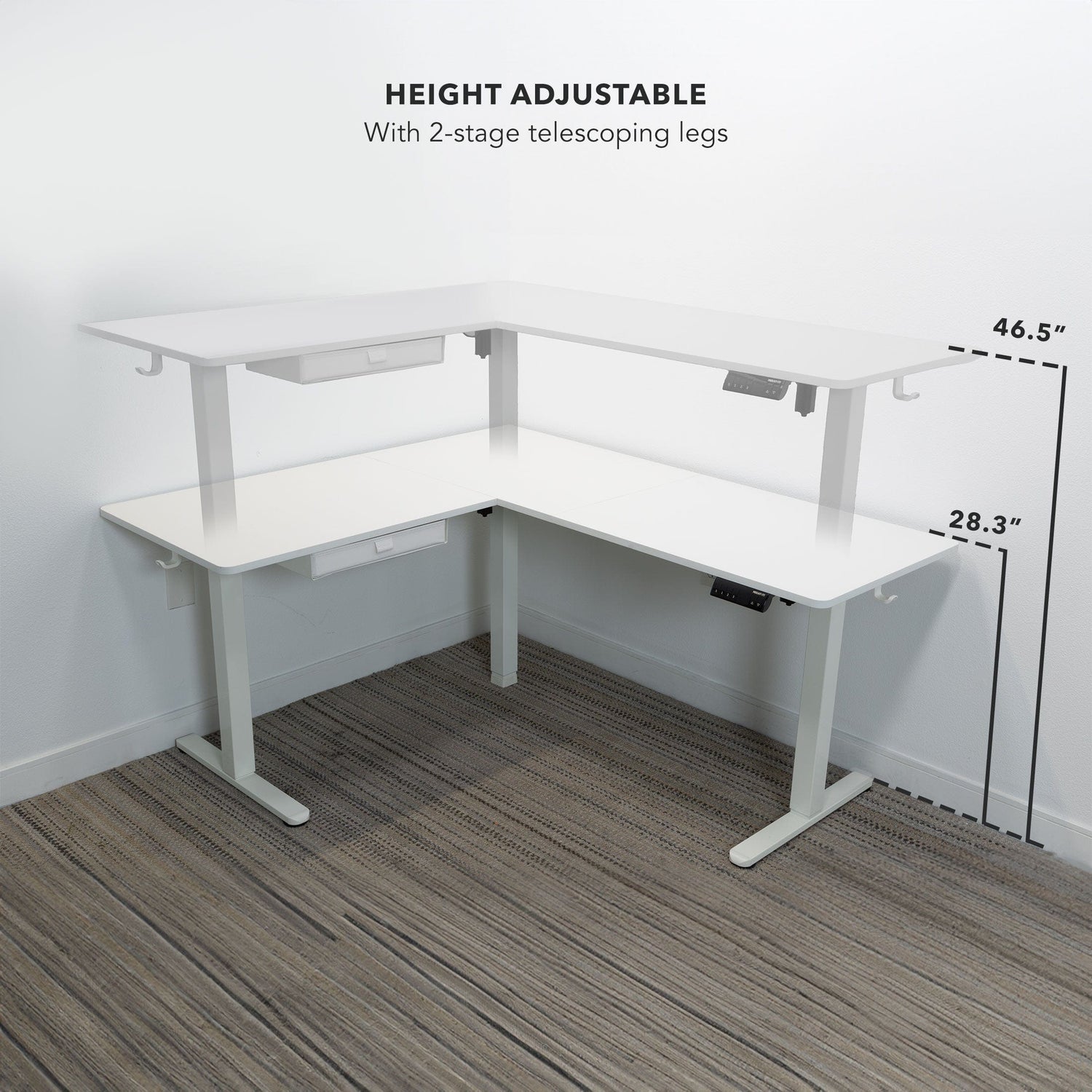 White corner sit stand desk height adjustable