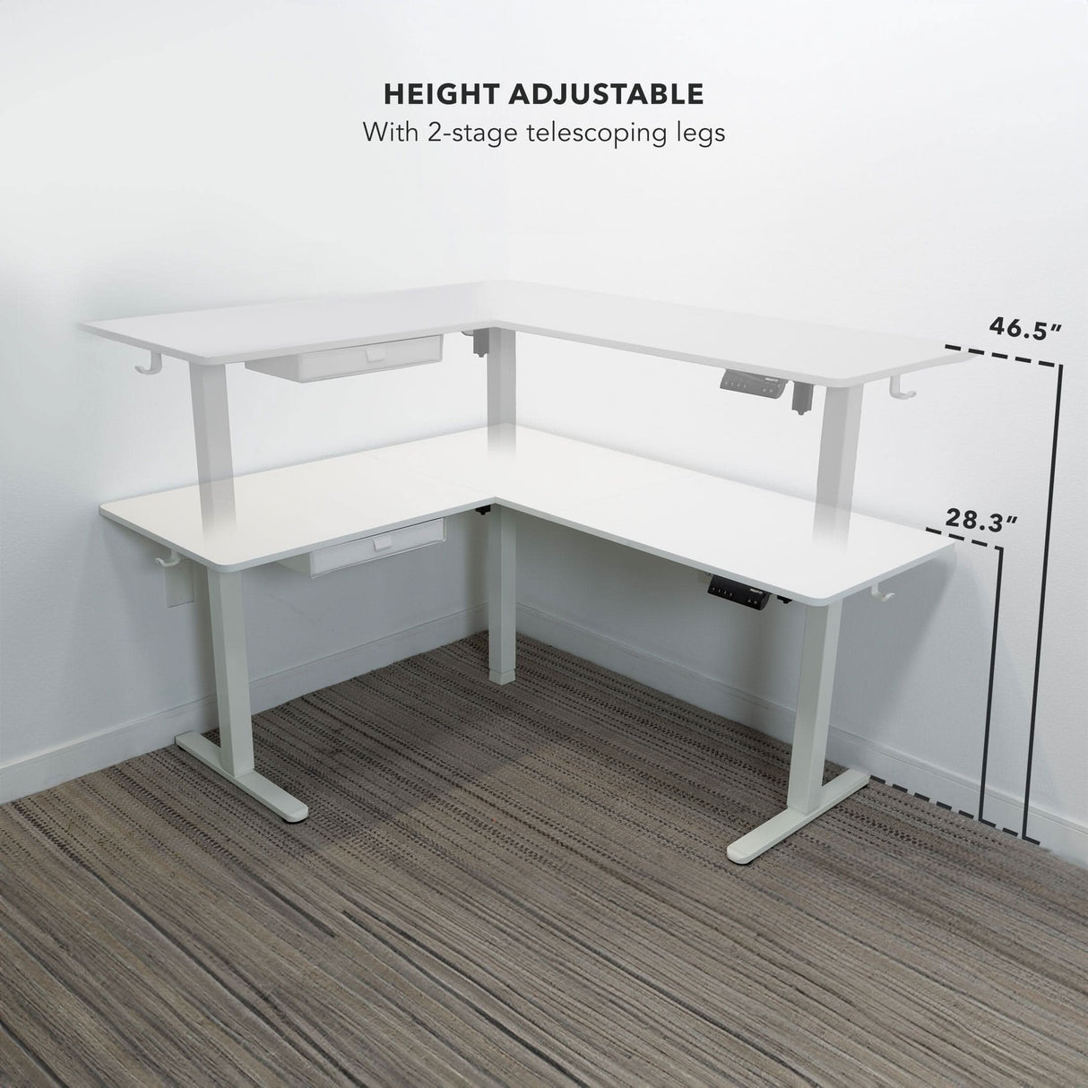 White corner sit stand desk height adjustable