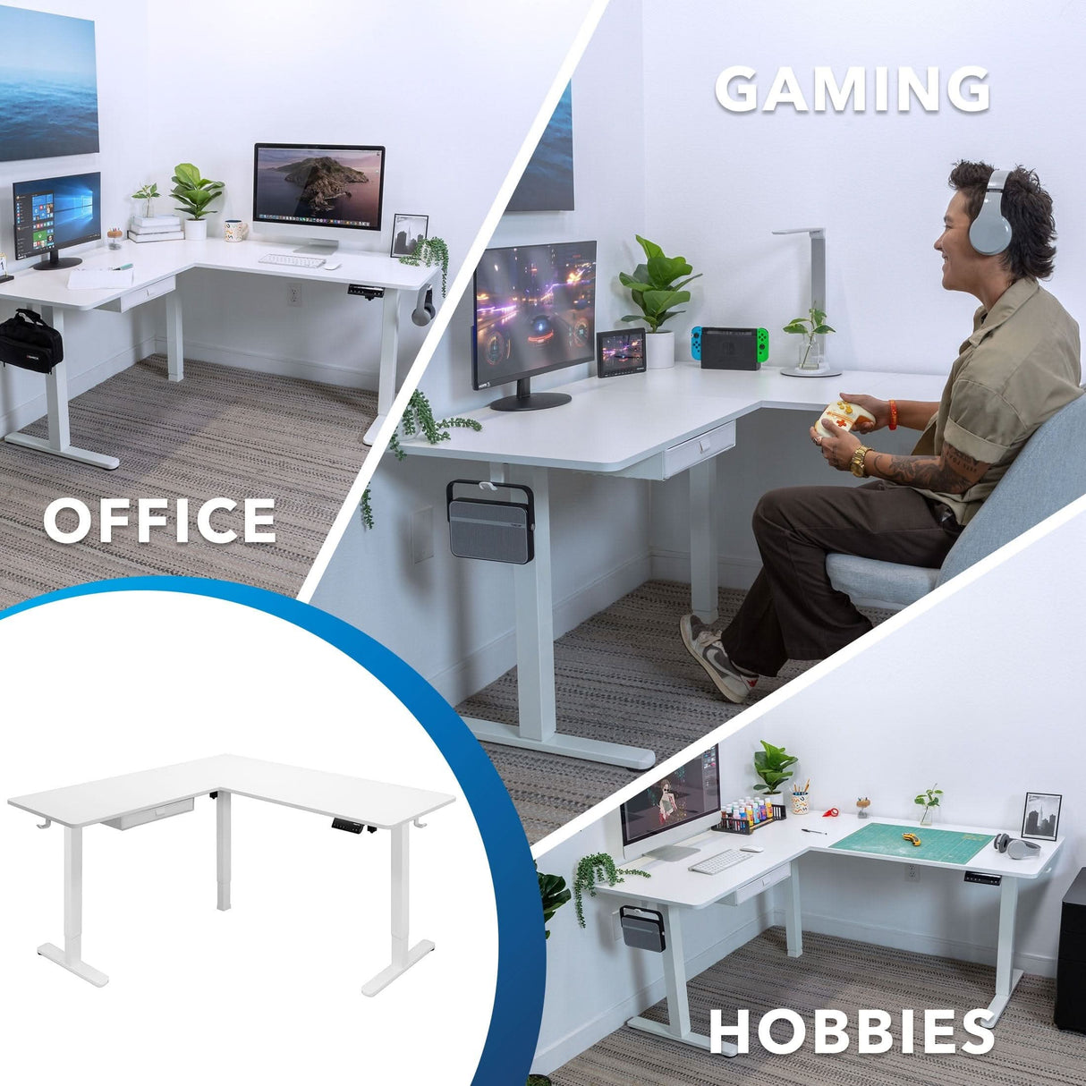 Corner desk for office, gaming and hobbies.