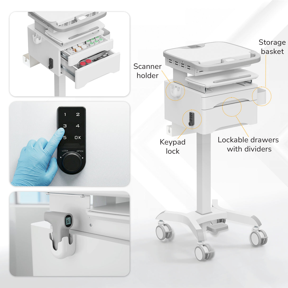 MedHub Mobile Workstation with Drawers, Powered - Image 7 - Mount-It!
