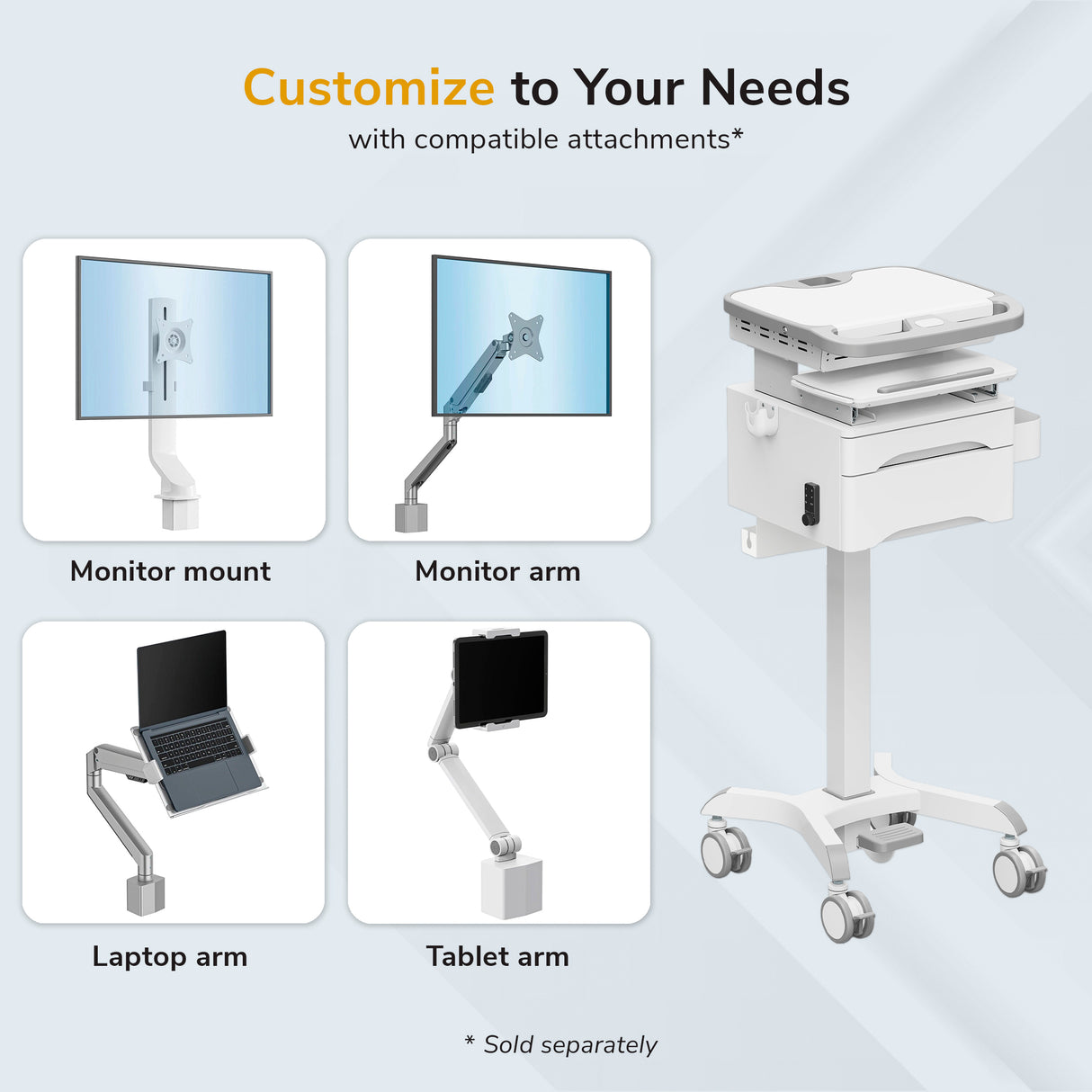 MedHub Mobile Workstation with Drawers, Powered - Image 10 - Mount-It!