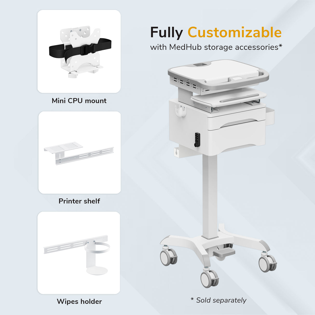 MedHub Mobile Workstation with Drawers, Powered - Image 11 - Mount-It!