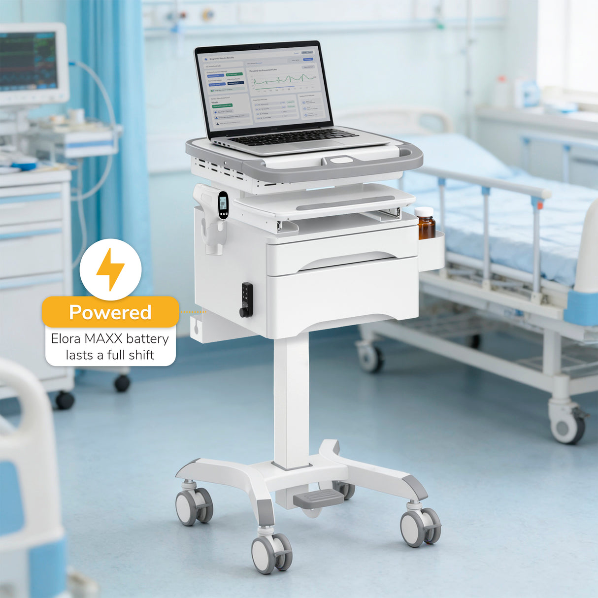 MedHub Mobile Workstation with Drawers, Powered