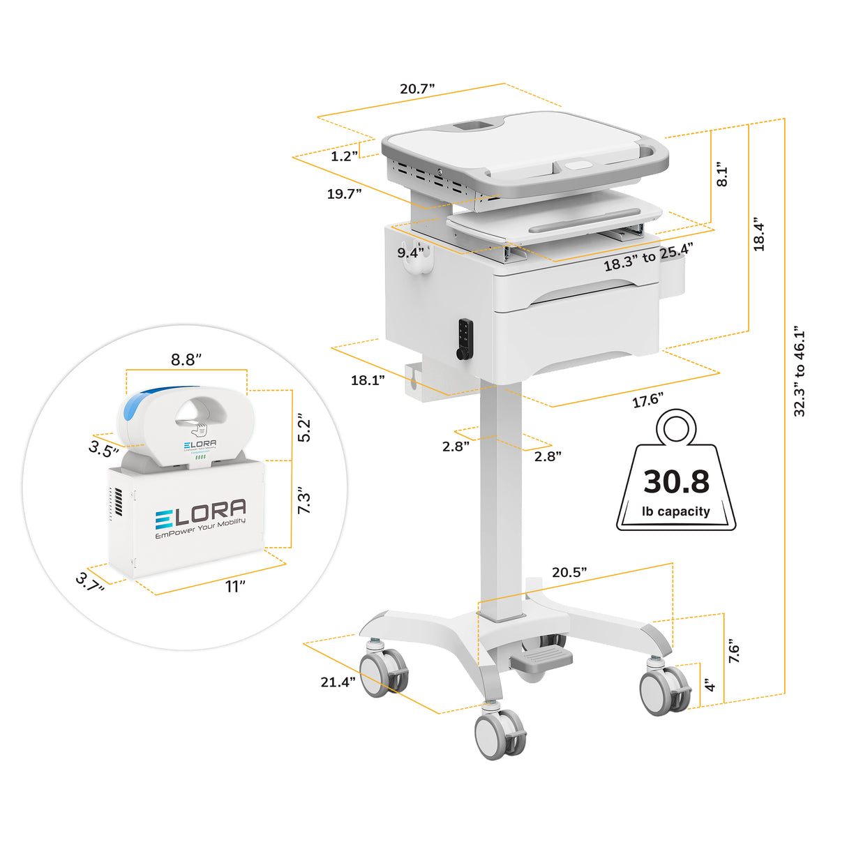 MedHub Mobile Workstation with Drawers, Powered - Image 13 - Mount-It!