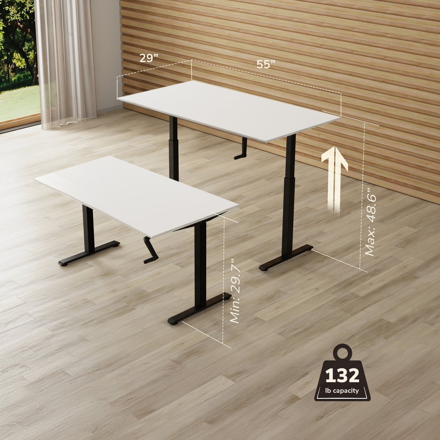 Hand Crank Standing Desk with 55" Tabletop - Black Base