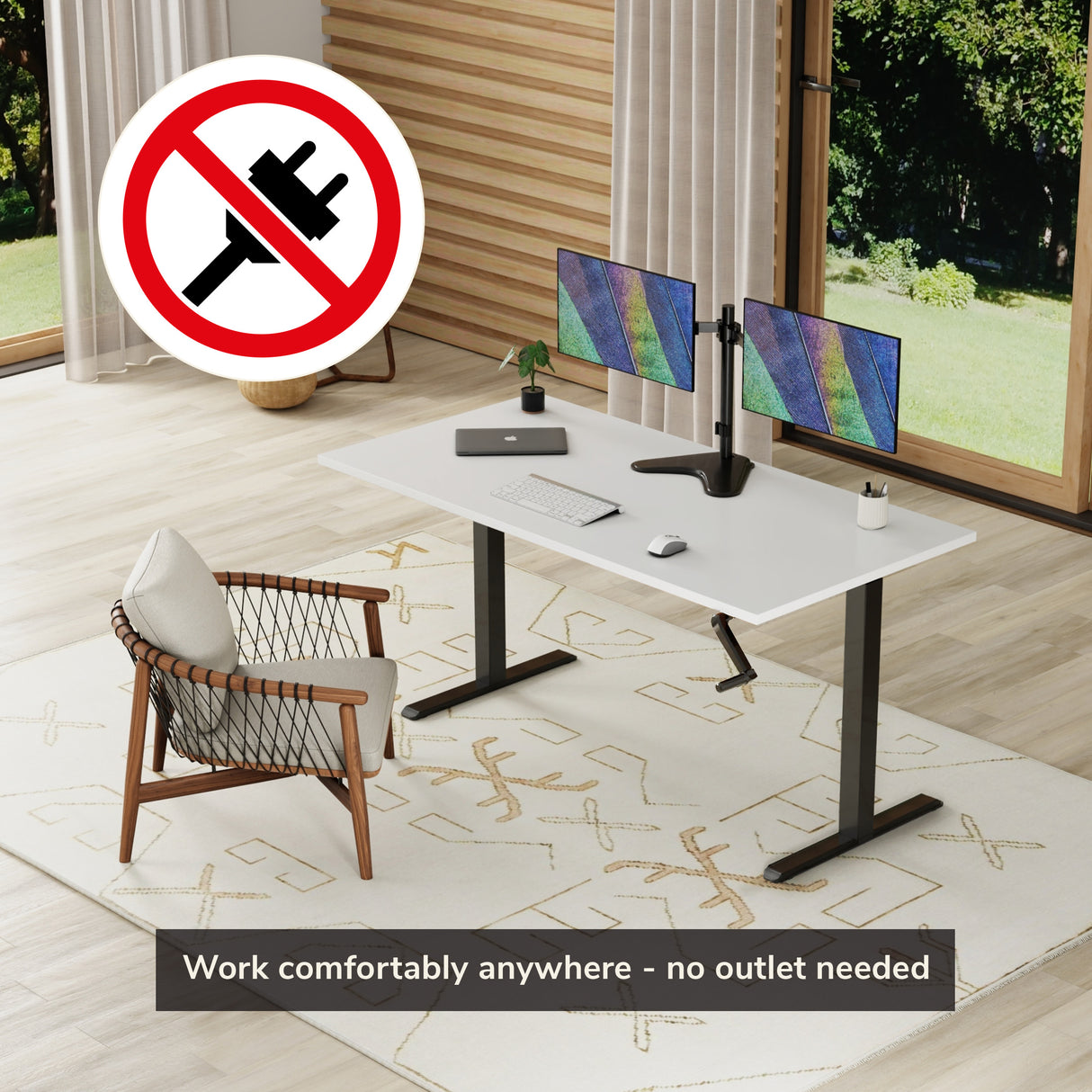 Hand Crank Standing Desk with 55" Tabletop - Black Base Hand Crank Standing Desk with 55" Tabletop - Black Base