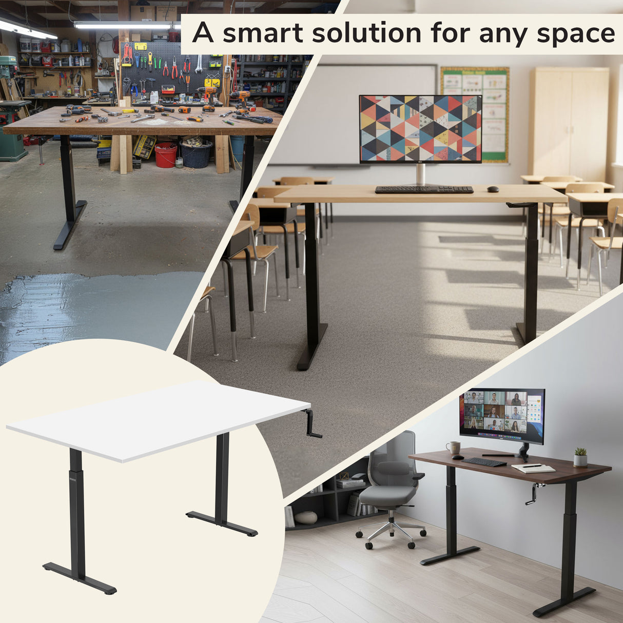 Hand Crank Standing Desk with 55" Tabletop - Black Base Hand Crank Standing Desk with 55" Tabletop - Black Base