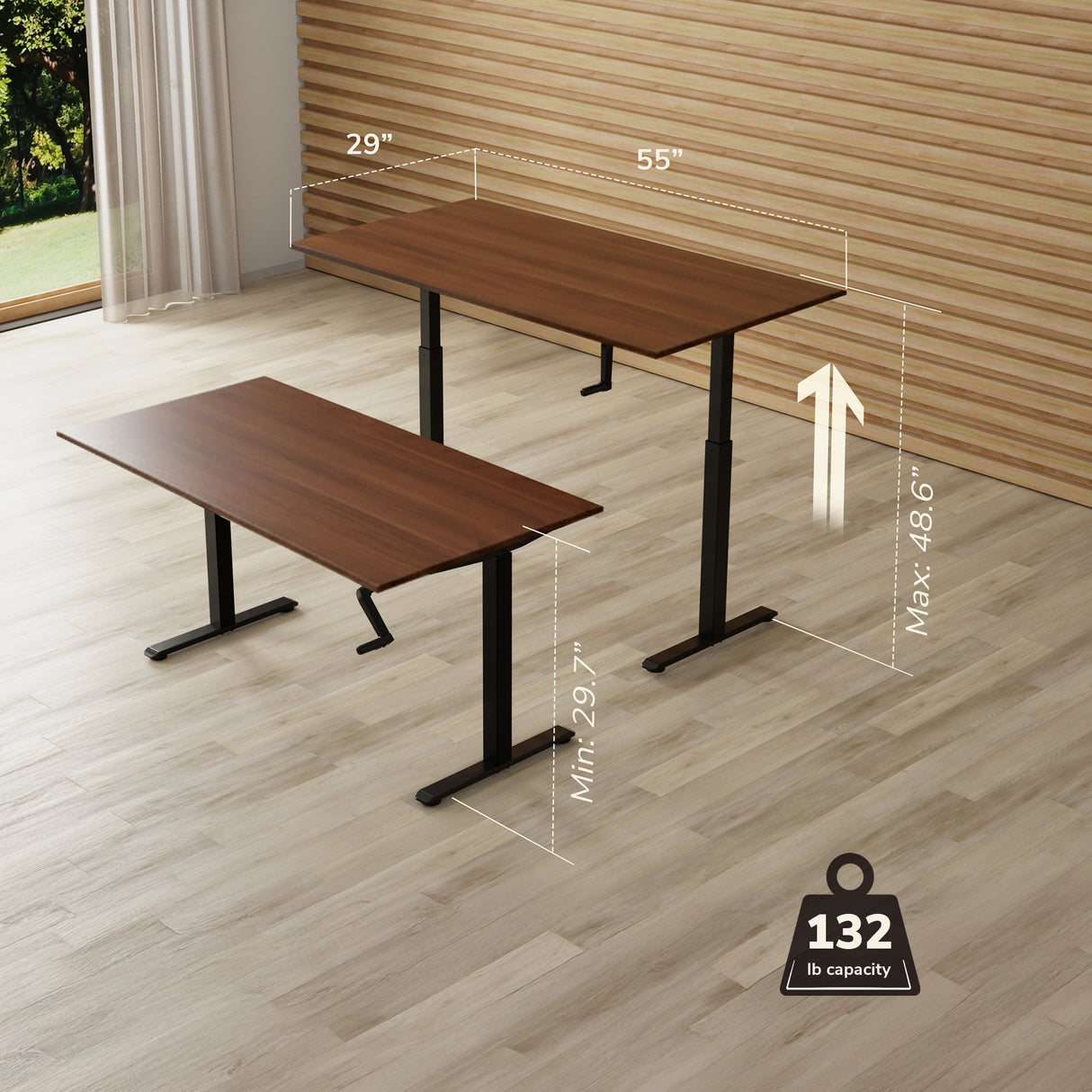 Hand Crank Standing Desk with 55" Tabletop - Black Base Hand Crank Standing Desk with 55" Tabletop - Black Base