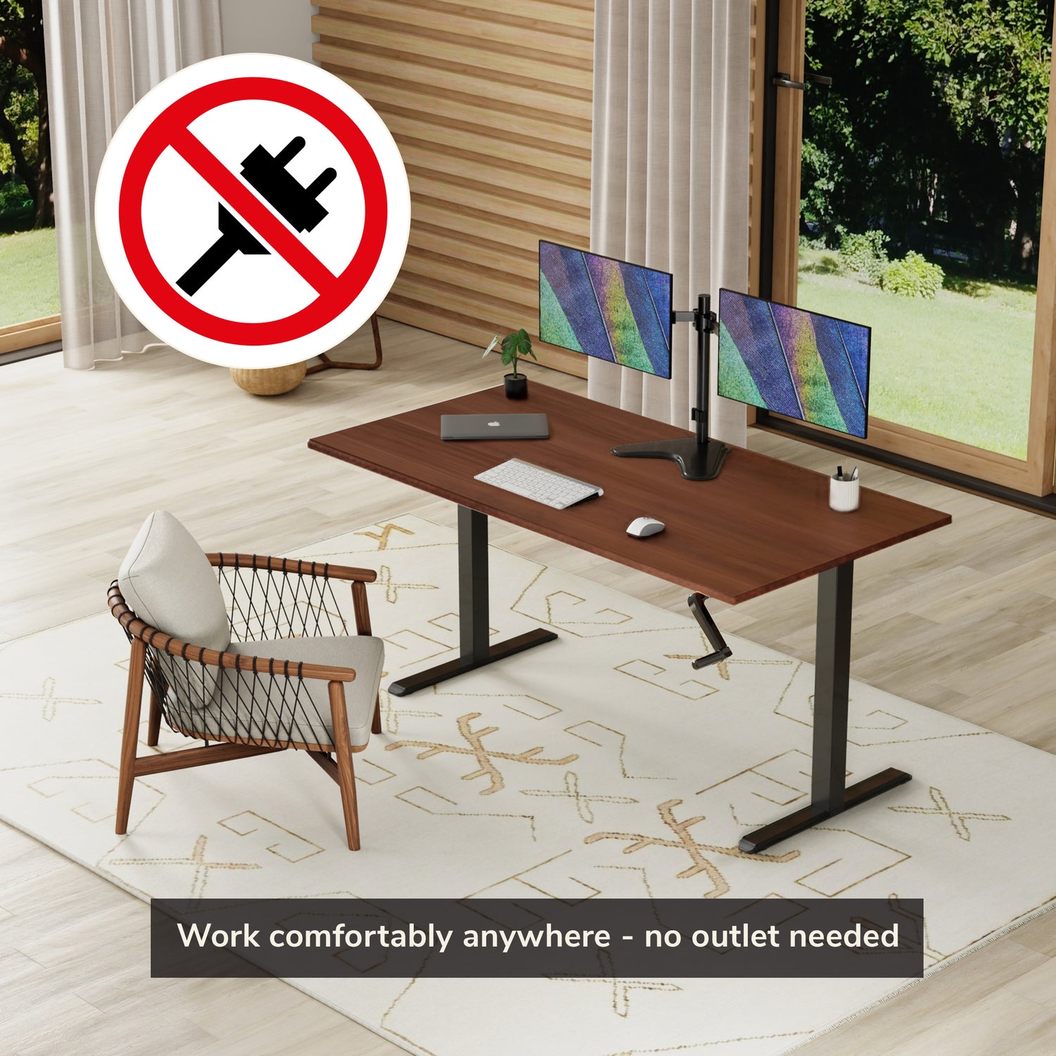 Hand Crank Standing Desk with 55" Tabletop - Black Base