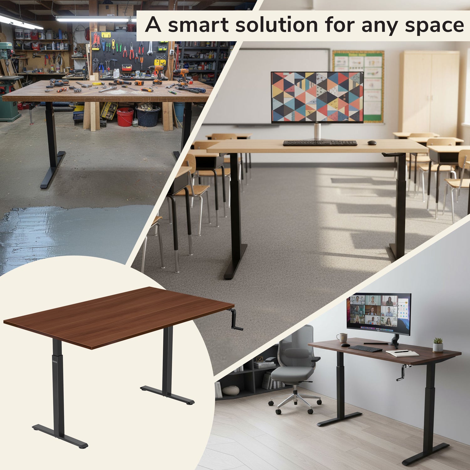 Hand Crank Standing Desk with 55" Tabletop - Black Base