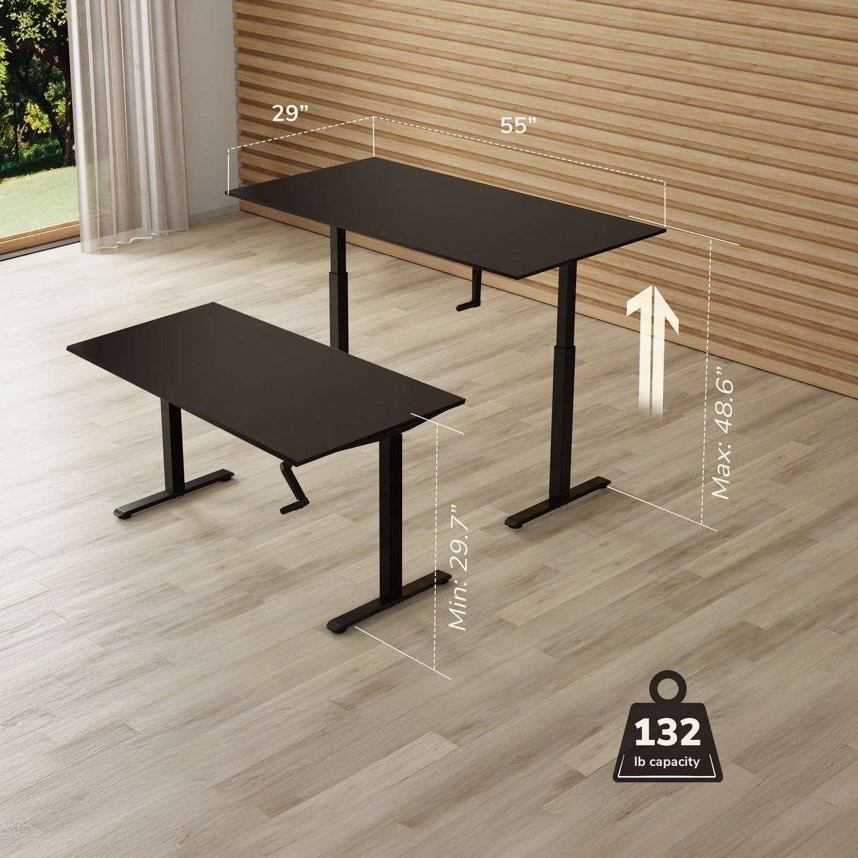 Hand Crank Standing Desk with 55" Tabletop - Black Base Hand Crank Standing Desk with 55" Tabletop - Black Base