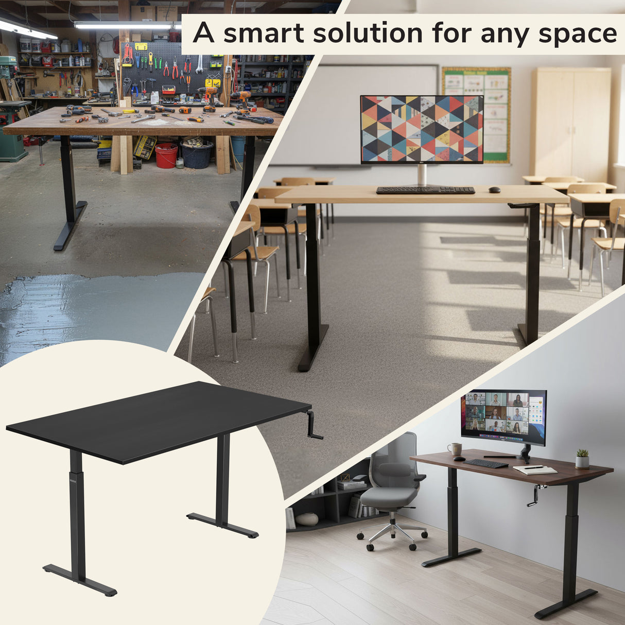 Hand Crank Standing Desk with 55" Tabletop - Black Base Hand Crank Standing Desk with 55" Tabletop - Black Base