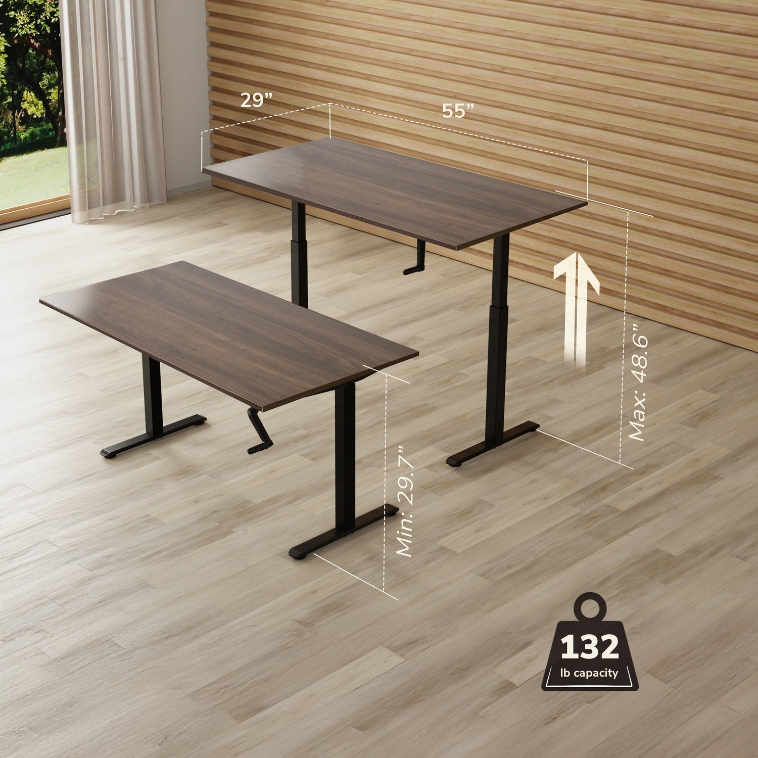 Hand Crank Standing Desk with 55" Tabletop - Black Base