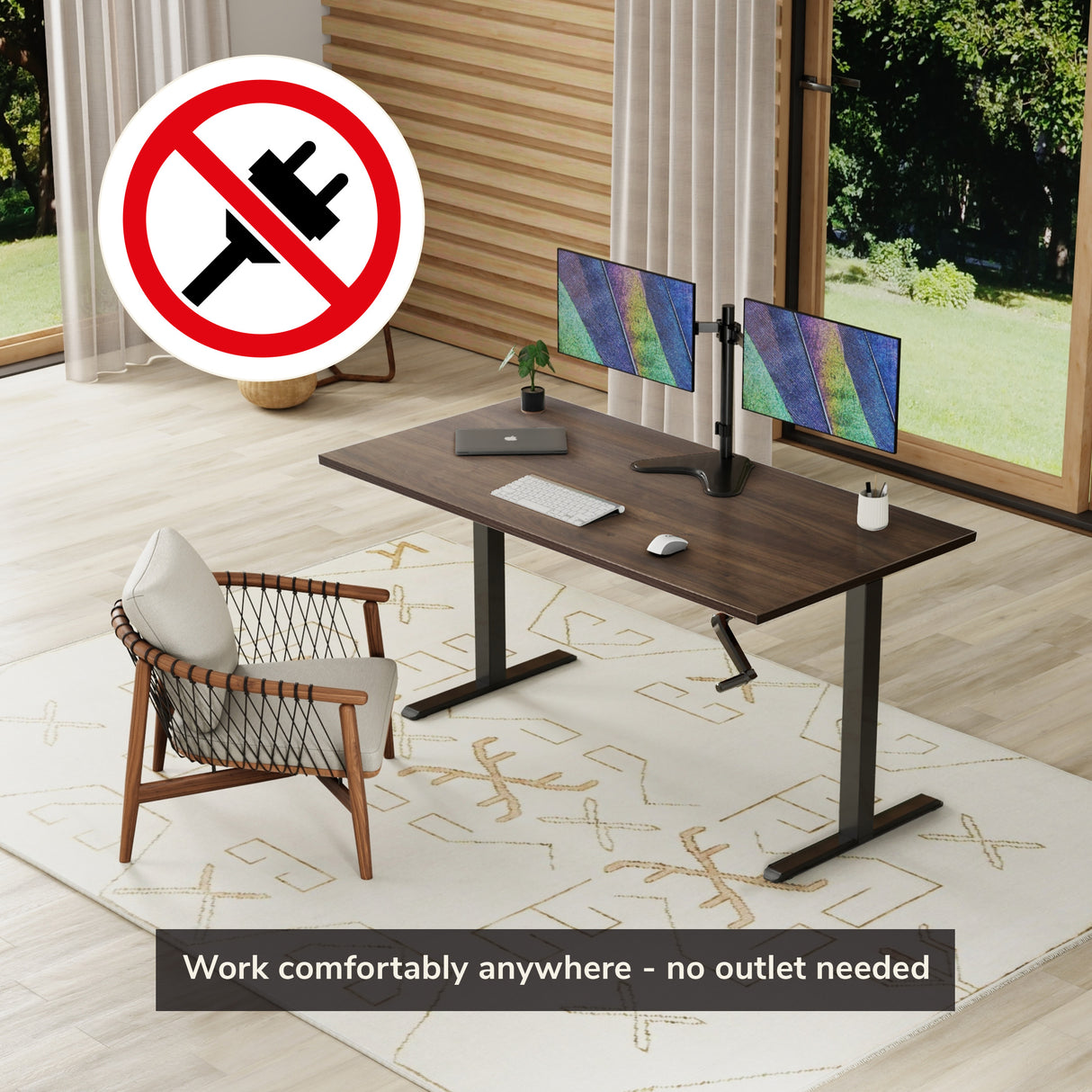 Hand Crank Standing Desk with 55" Tabletop - Black Base Hand Crank Standing Desk with 55" Tabletop - Black Base