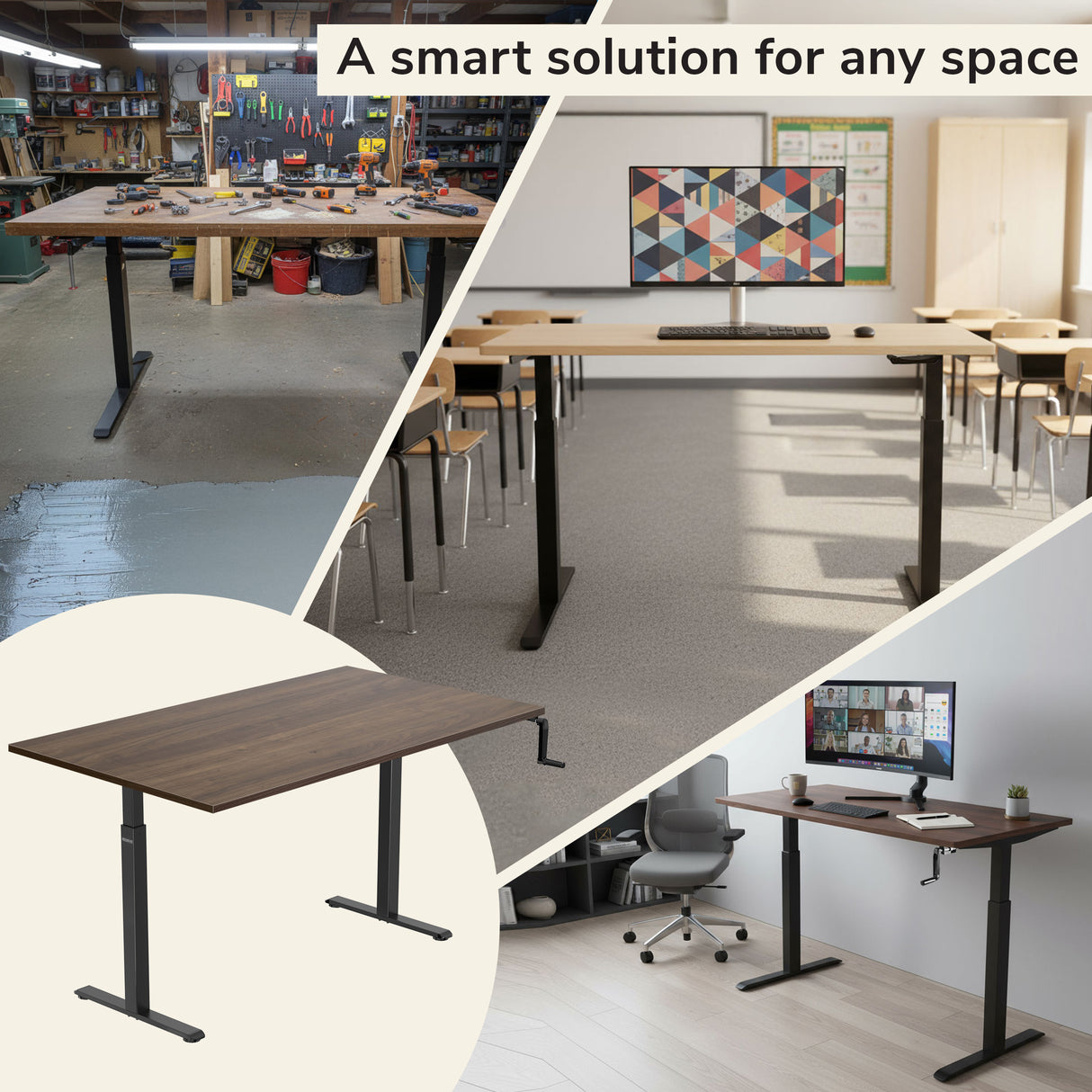 Hand Crank Standing Desk with 55" Tabletop - Black Base Hand Crank Standing Desk with 55" Tabletop - Black Base