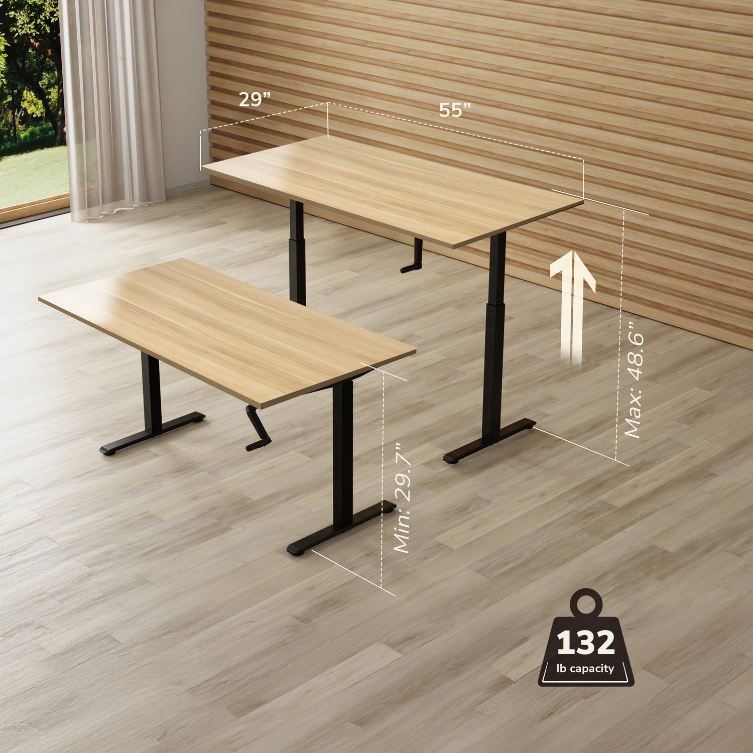 Hand Crank Standing Desk with 55" Tabletop - Black Base