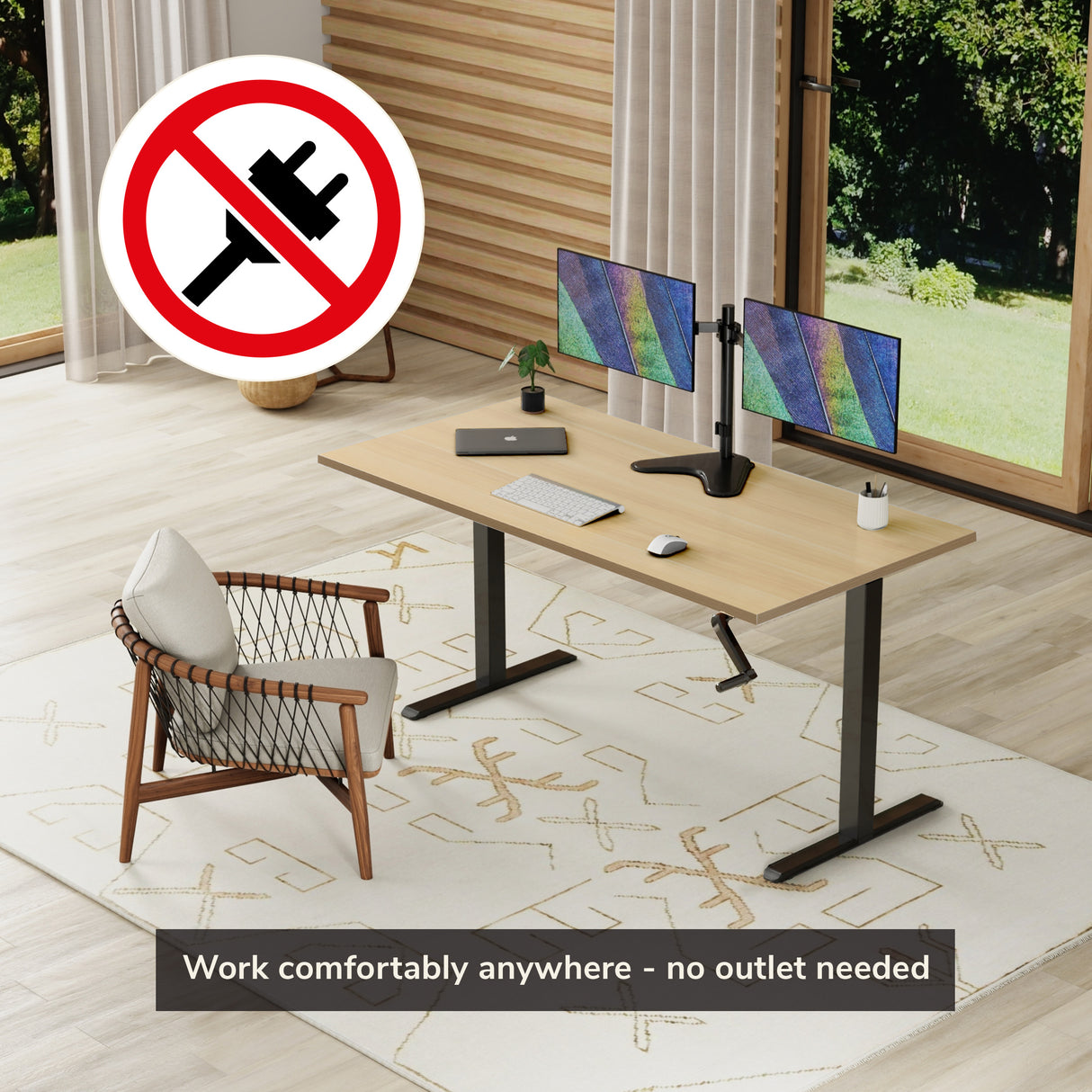 Hand Crank Standing Desk with 55" Tabletop - Black Base Hand Crank Standing Desk with 55" Tabletop - Black Base