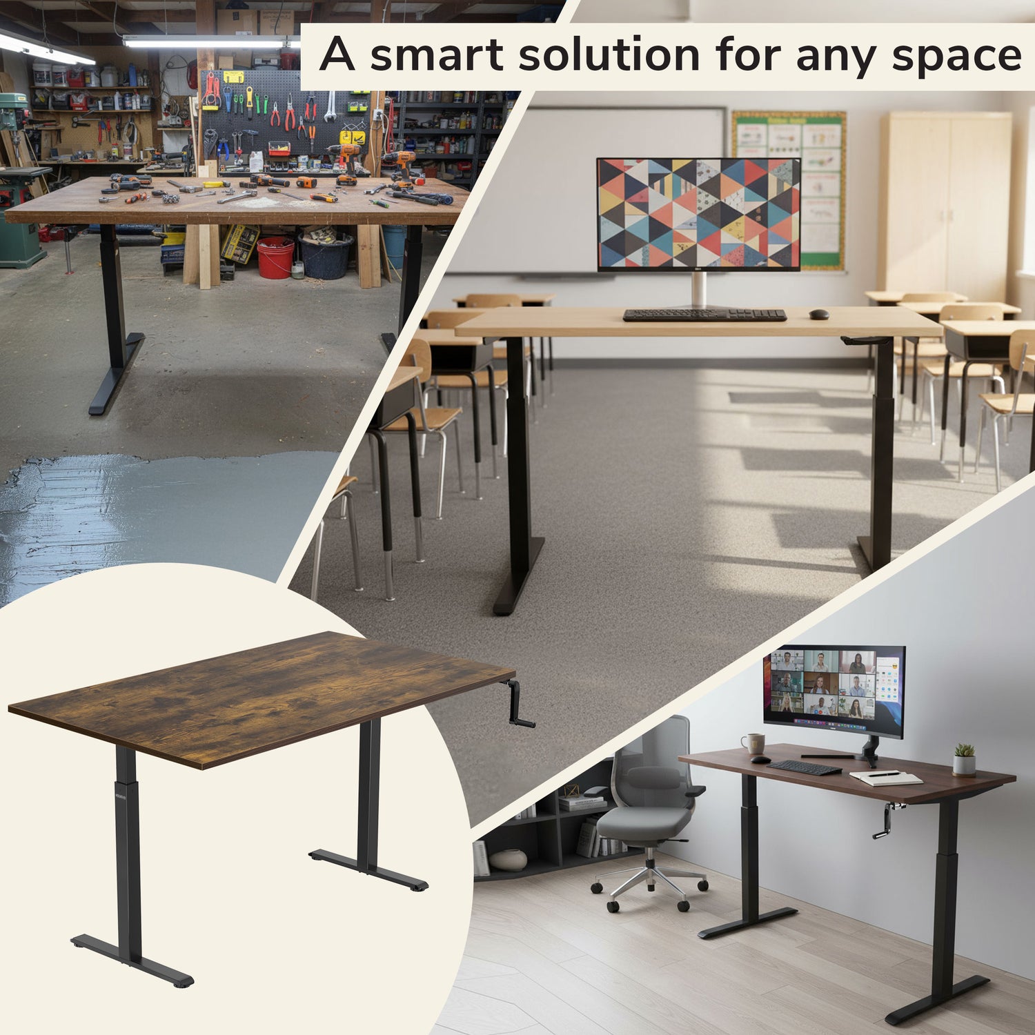 Hand Crank Standing Desk with 55" Tabletop - Black Base