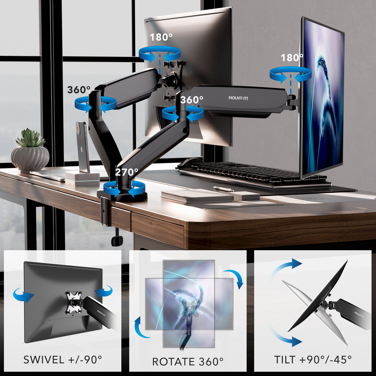 Dual Monitor Desk Mount with Gas Spring Arms Dual Monitor Desk Mount with Gas Spring Arms