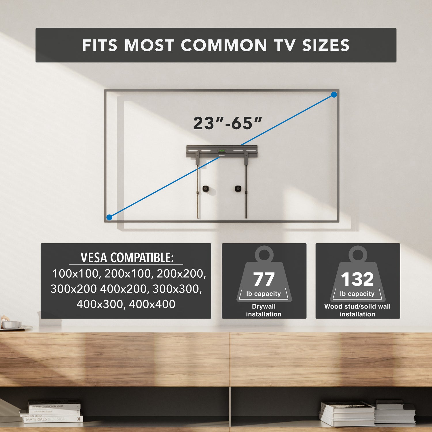 No Stud TV Wall Mount for TVs 23" - 65"