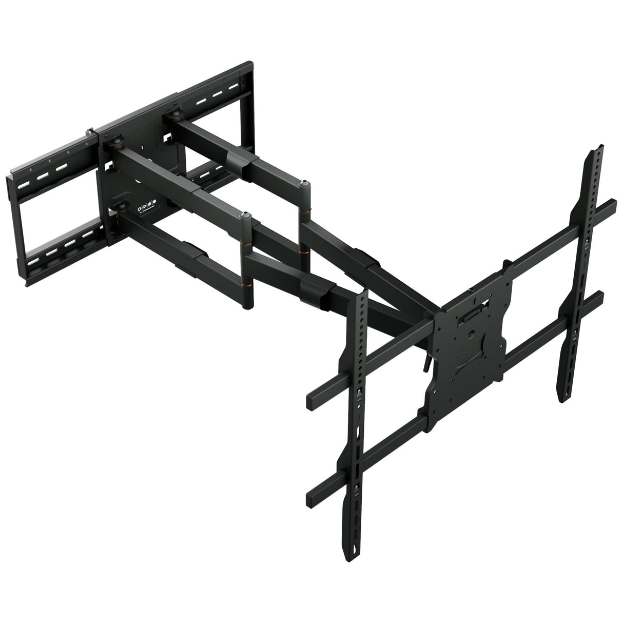 The Beast Full Motion Weatherproof TV Wall Mount by Mount-It! is a black, heavy-duty steel bracket for flat-screen TVs with multiple arms for extending, swiveling, and tilting—ideal as an outdoor TV mount with weather-resistant protection.