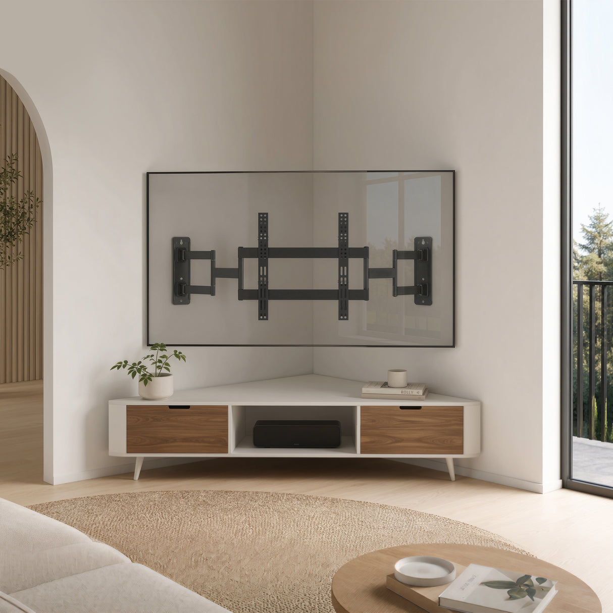 Full-Motion Corner TV Mount with Split Wall Plate