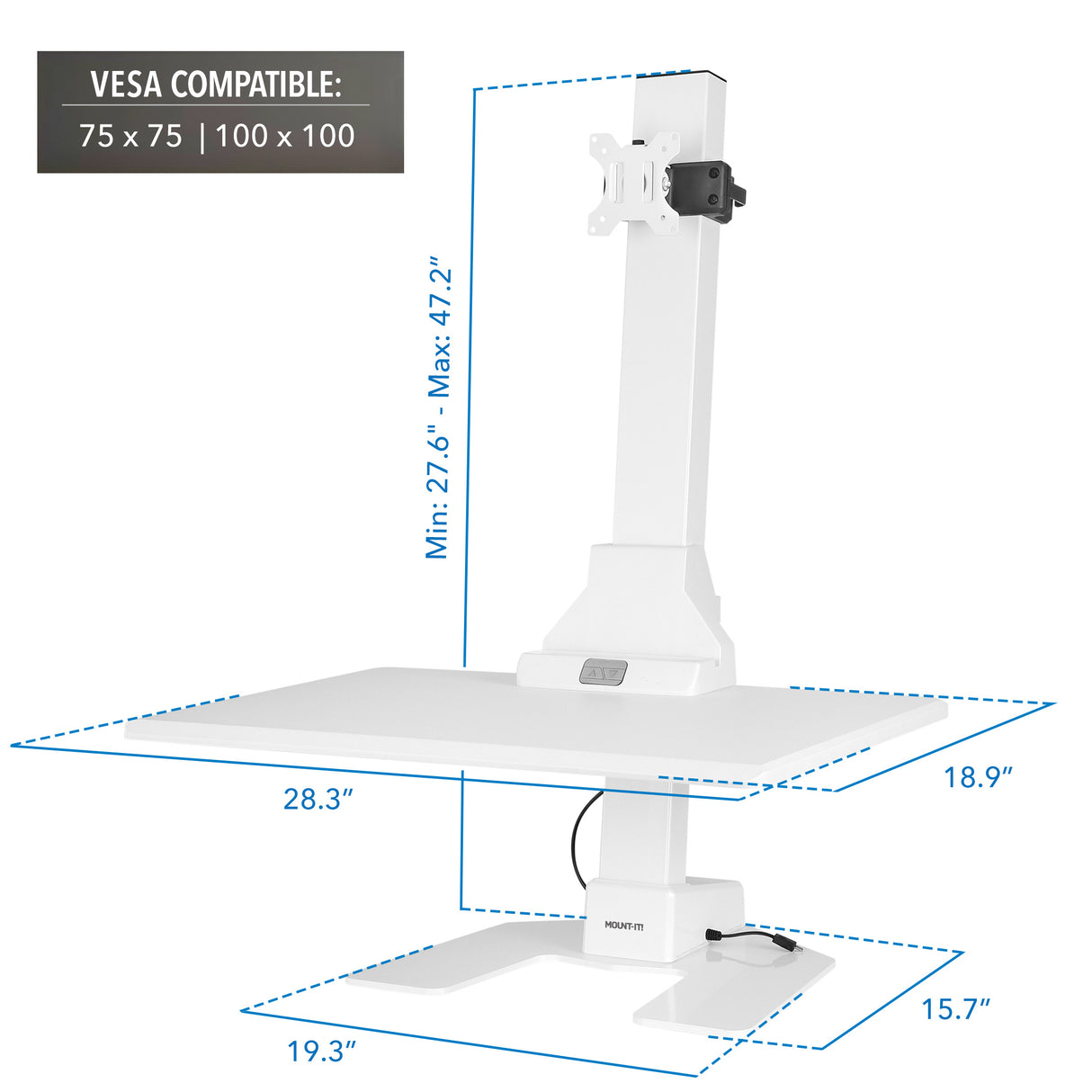 Electric Standing Desk Converter for 1 Monitor White standing desk converter