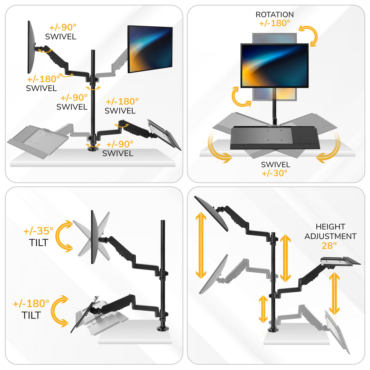Single Monitor Sit-Stand Desk Mount with Keyboard Tray - Image 5 - Mount-It!