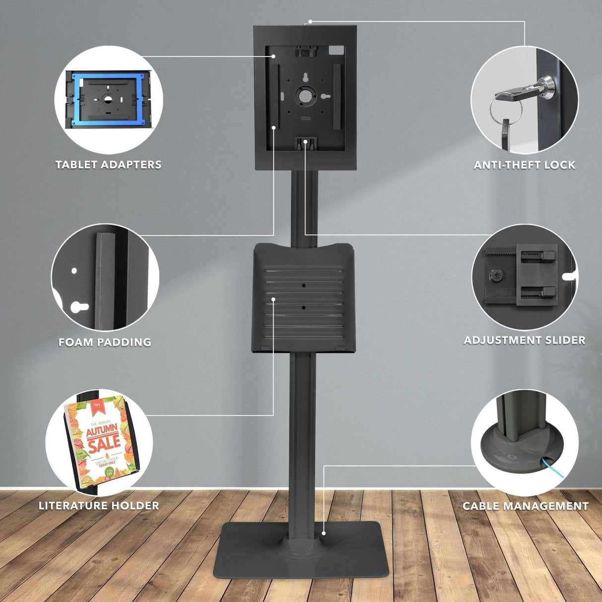 Anti-Theft Tablet Kiosk with Document Holder for iPad, iPad Air, iPad Pro Tablet Stand - Anti-Theft Tablet Kiosk with Document Holder for iPad, iPad Air, iPad Pro - Mount-It! -