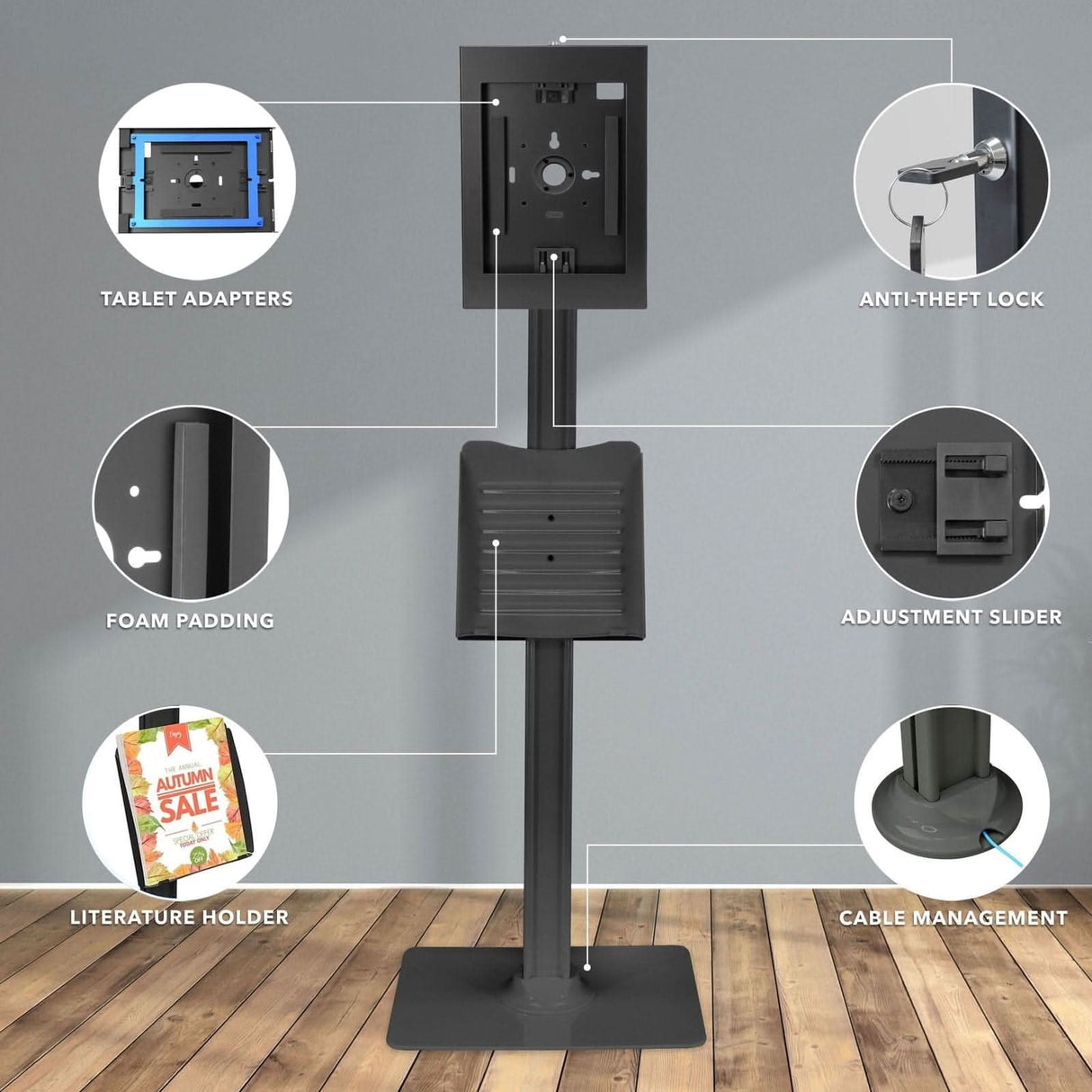 Tablet Stand - Anti-Theft Tablet Kiosk with Document Holder for iPad, iPad Air, iPad Pro - Mount-It! -