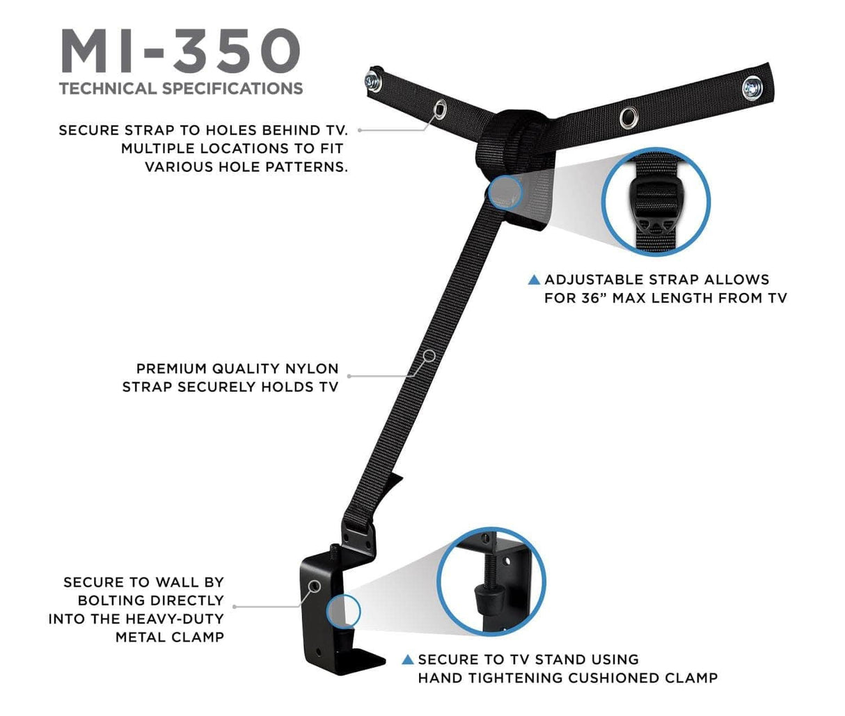 TV Accessories - Anti-Tip Prevention TV Safety Straps - Mount-It! - MI-350