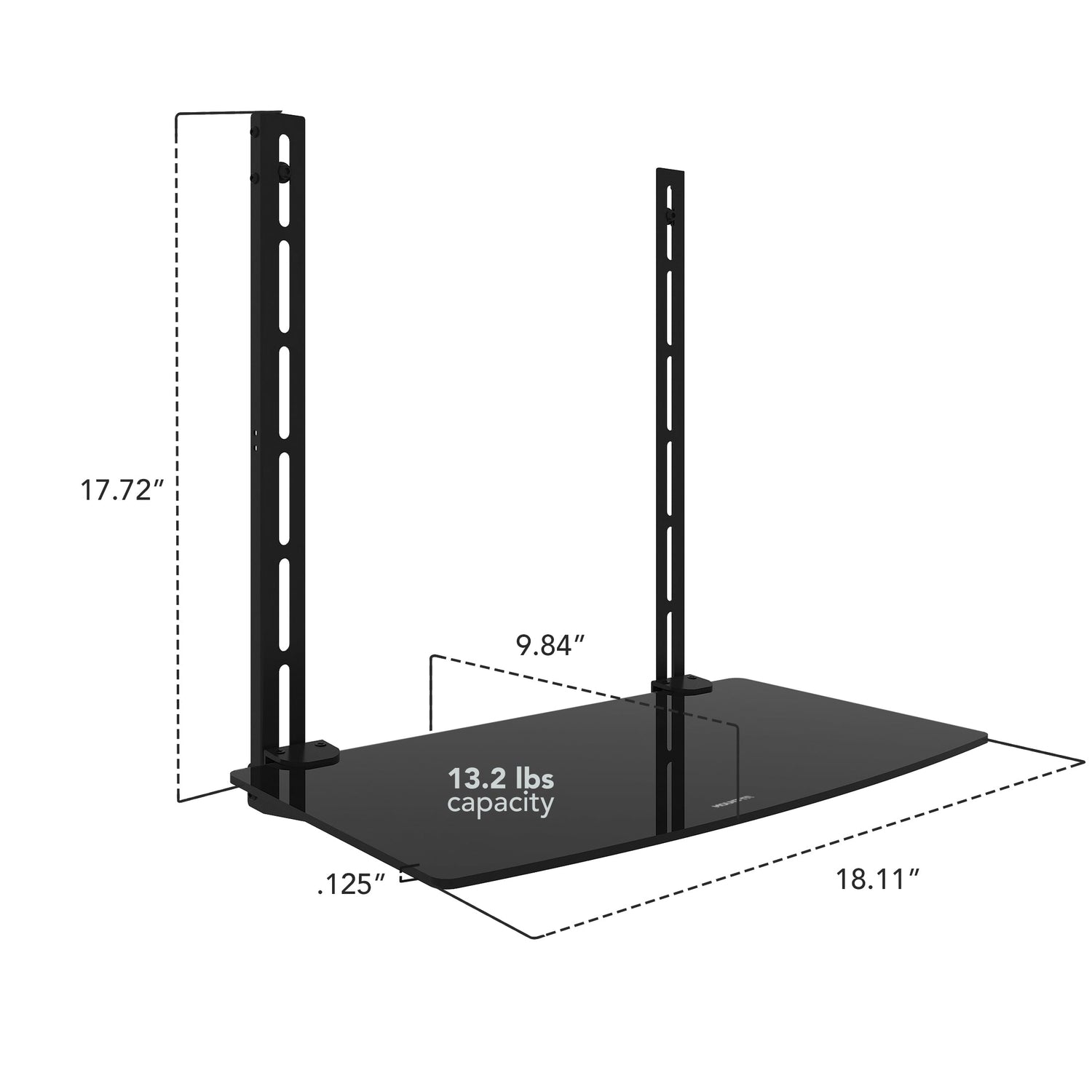 Component Shelves - AV Component Shelf For Wall Mounted TV | 1 Tempered Glass Shelf - Mount-It! - MI-8401