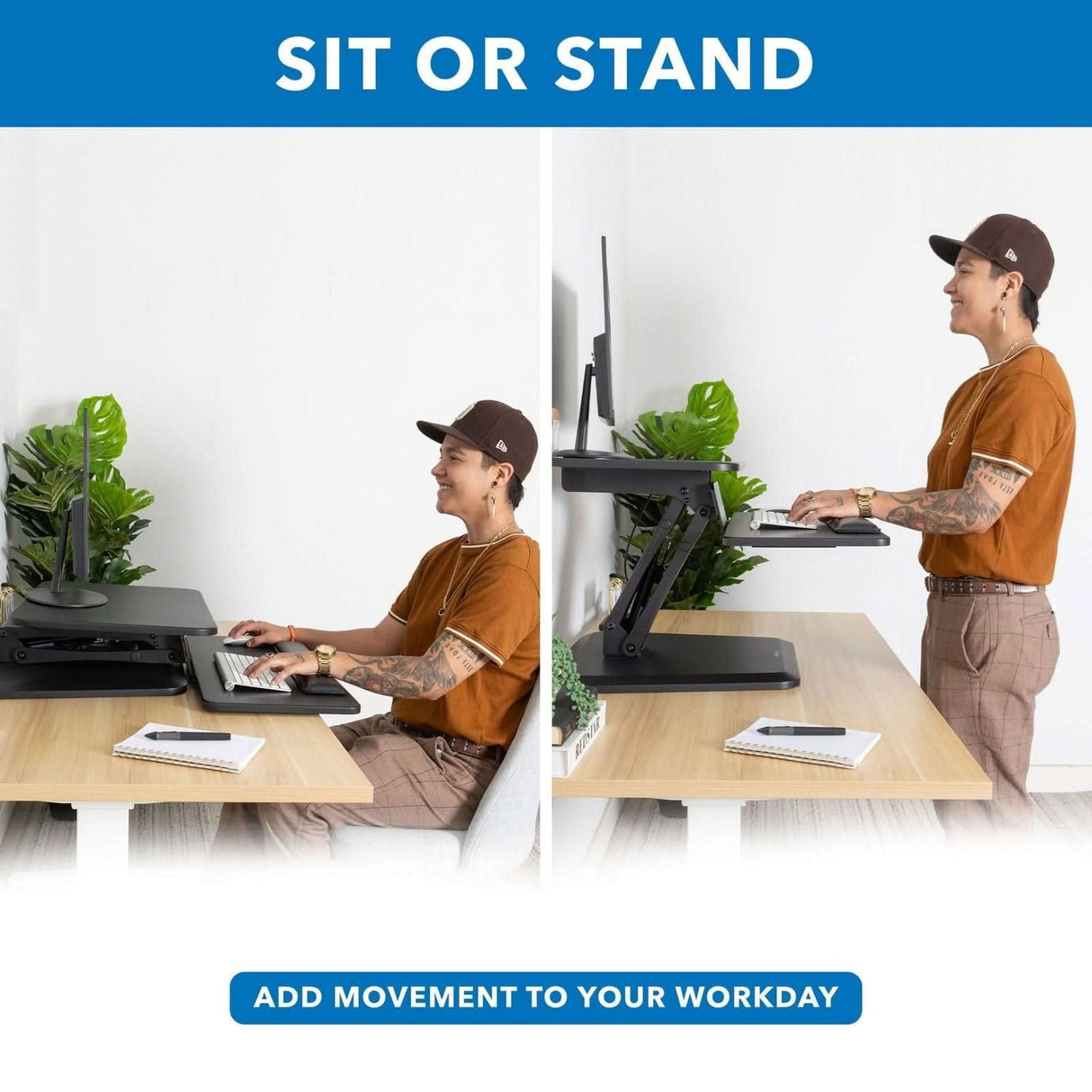 Black Desk Converters - Compact Standing Desk Converter with Gas Spring Arm - Mount-It! - MI-7916