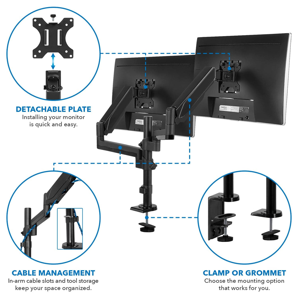 Dual Monitor Desk Mount Black Monitor Mount - Dual Monitor Desk Mount - Mount-It! - MI-4762
