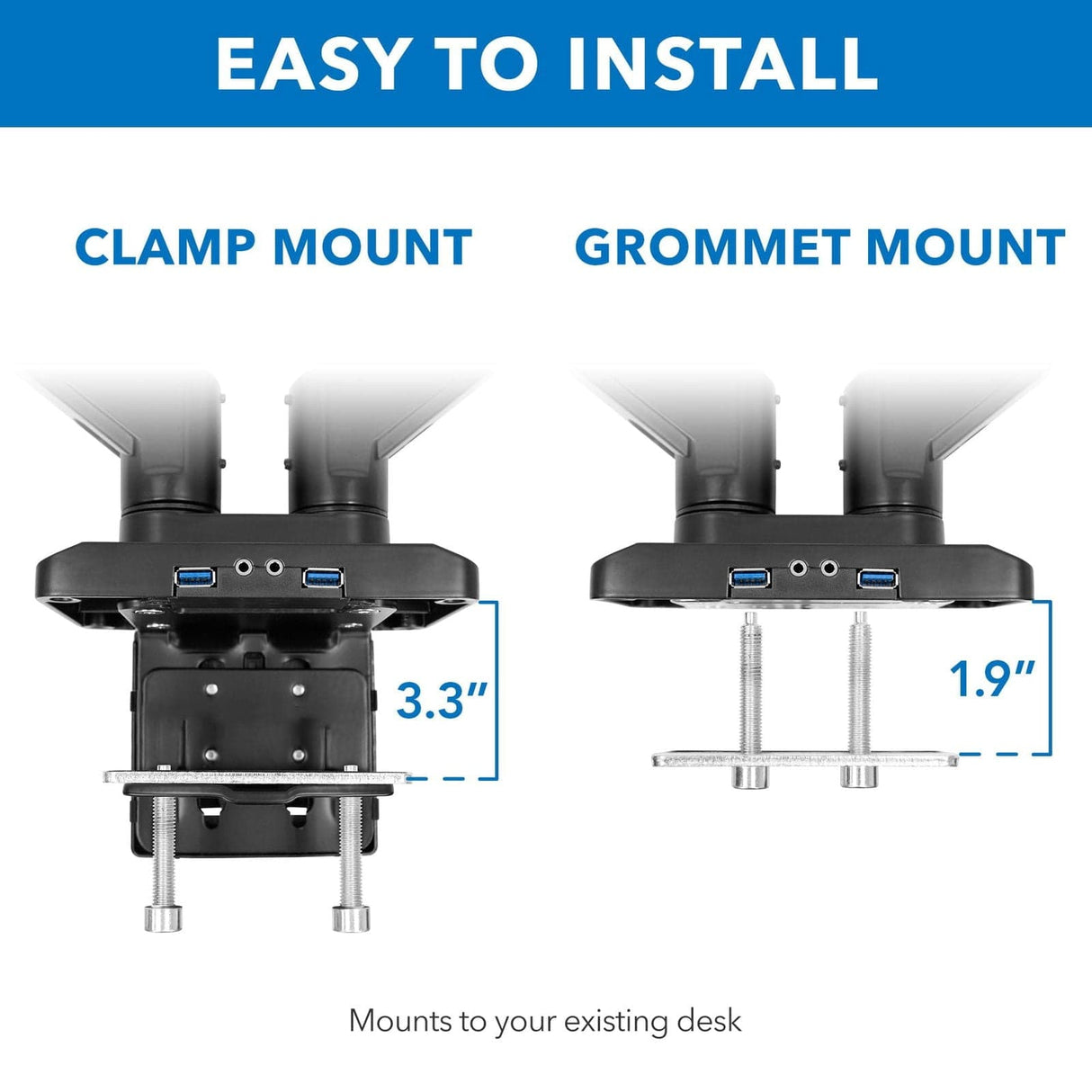 Dual Monitor Desk Mount w/ USB & Multimedia Ports Black Monitor Mount - Dual Monitor Desk Mount w/ USB & Multimedia Ports - Mount-It! - MI-4772