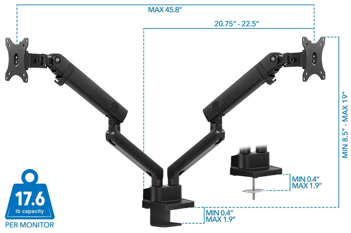 Dual Monitor Desk Mount With Mechanical Springs Black Monitor Mount - Dual Monitor Desk Mount With Mechanical Springs - Mount-It! - MI-2672