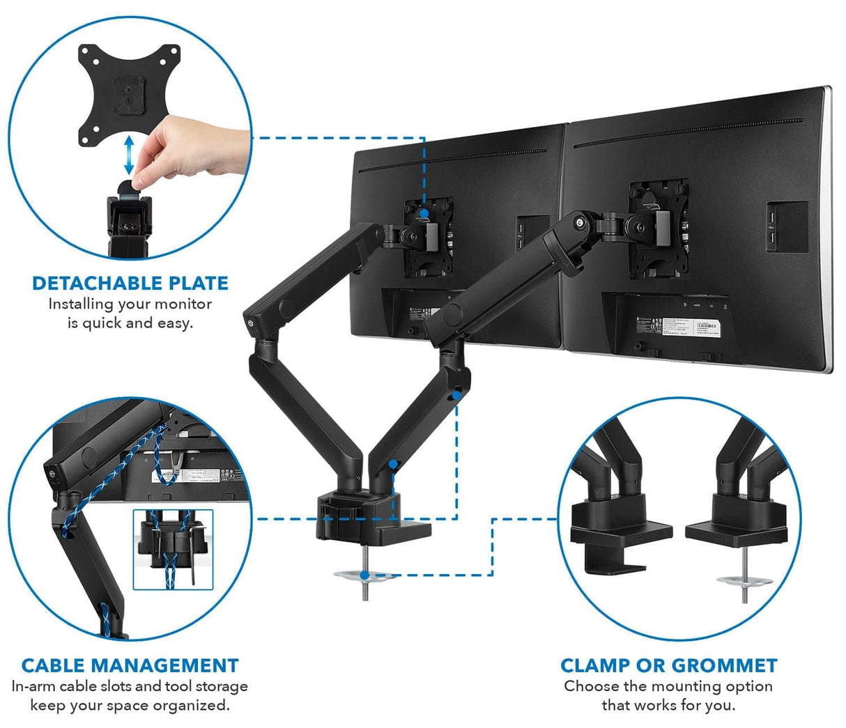 Dual Monitor Desk Mount With Mechanical Springs Black Monitor Mount - Dual Monitor Desk Mount With Mechanical Springs - Mount-It! - MI-2672