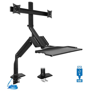 Black Desk Converters - Dual Monitor Sit Stand Desk Mount with USB 3.0 Ports - Mount-It! - MI-7984 Black Desk Converters - Dual Monitor Sit Stand Desk Mount with USB 3.0 Ports - Mount-It! - MI-7984