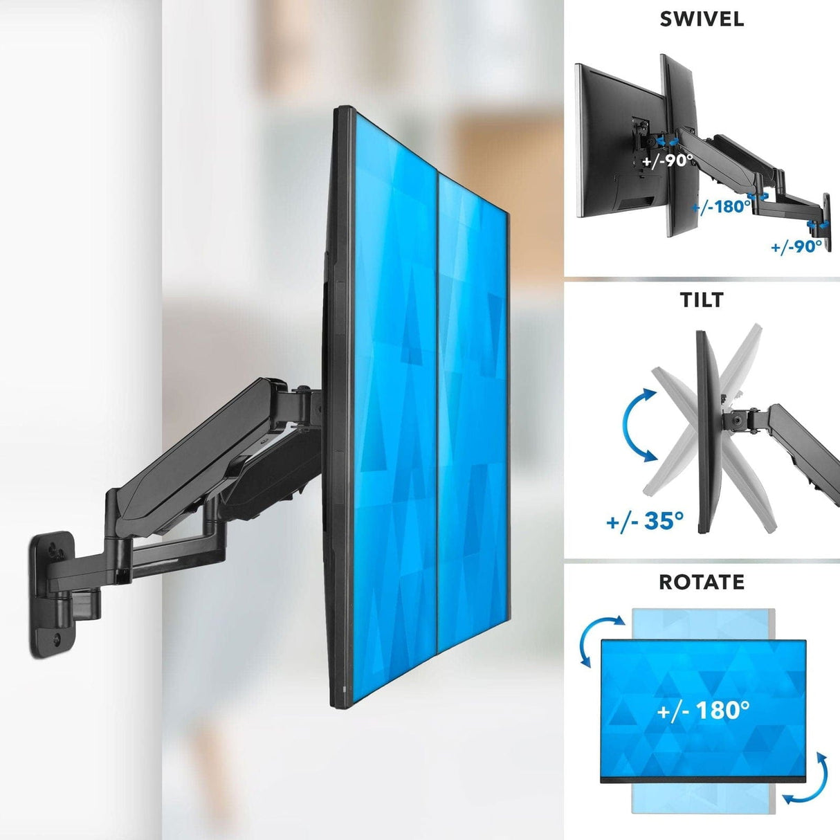 Dual Monitor Wall Mount Black Monitor Mount - Dual Monitor Wall Mount - Mount-It! - MI-1766B