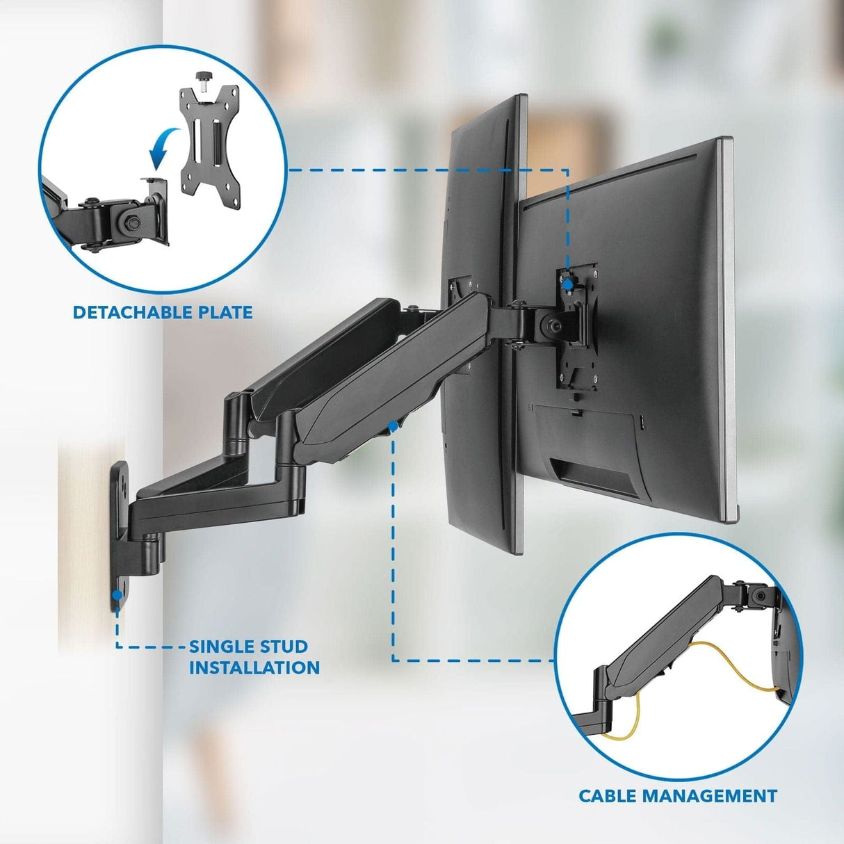 Dual Monitor Wall Mount Black Monitor Mount - Dual Monitor Wall Mount - Mount-It! - MI-1766B